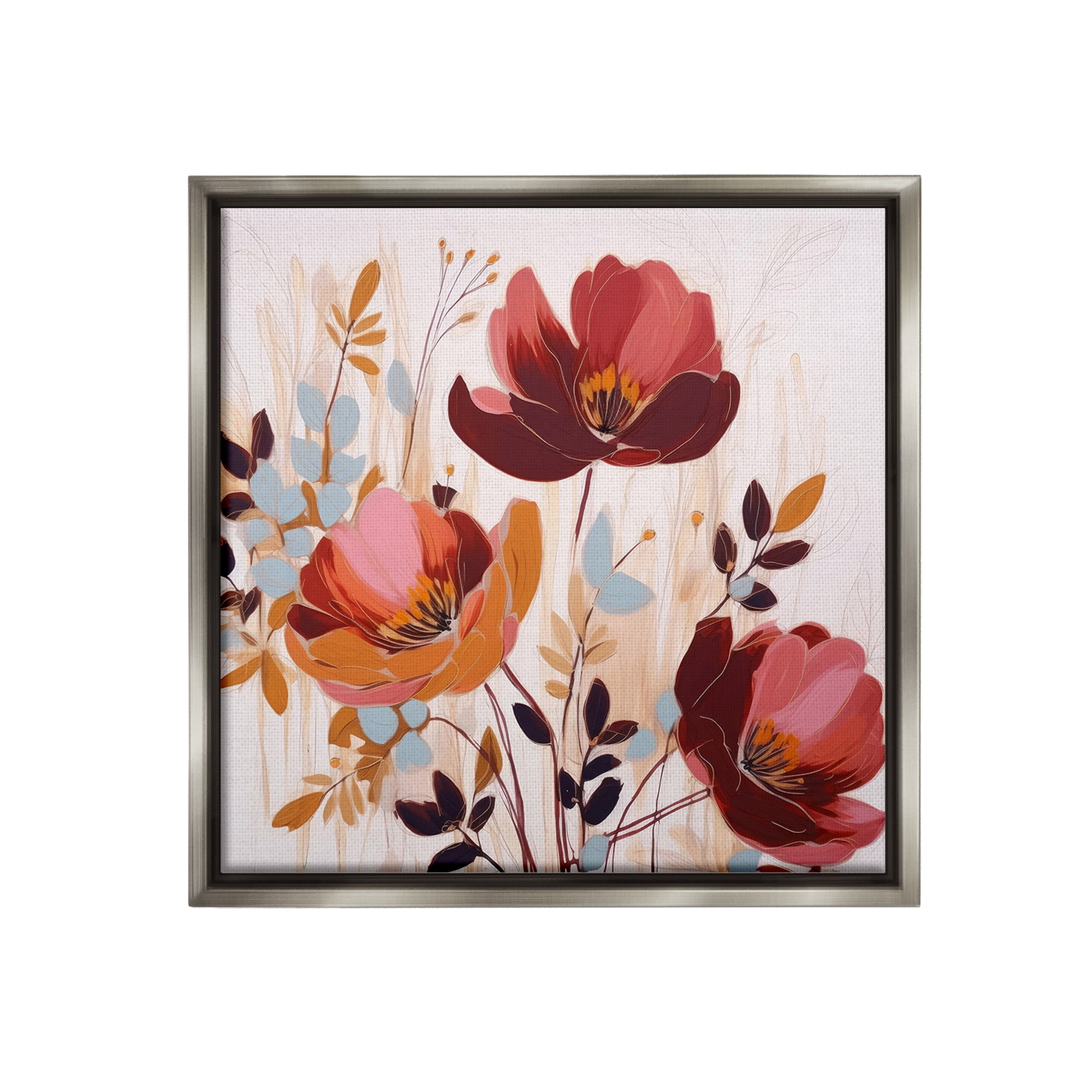 Stupell Industries Red Modern Roses Botanical & Floral Painting Gray Floater Framed Canvas Art Print Wall Art, 18 x 18