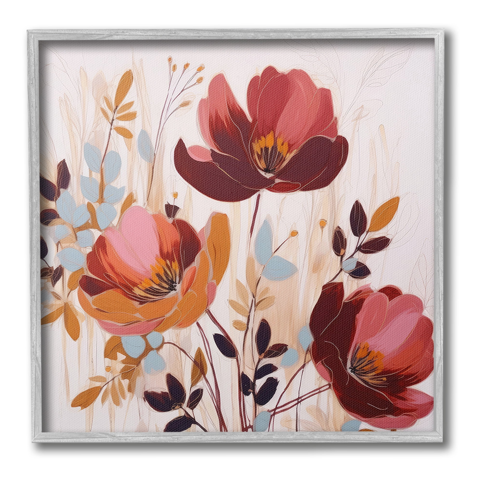 Stupell Industries Red Modern Roses Botanical & Floral Painting Gray Framed Art Print Wall Art, 12 x 12