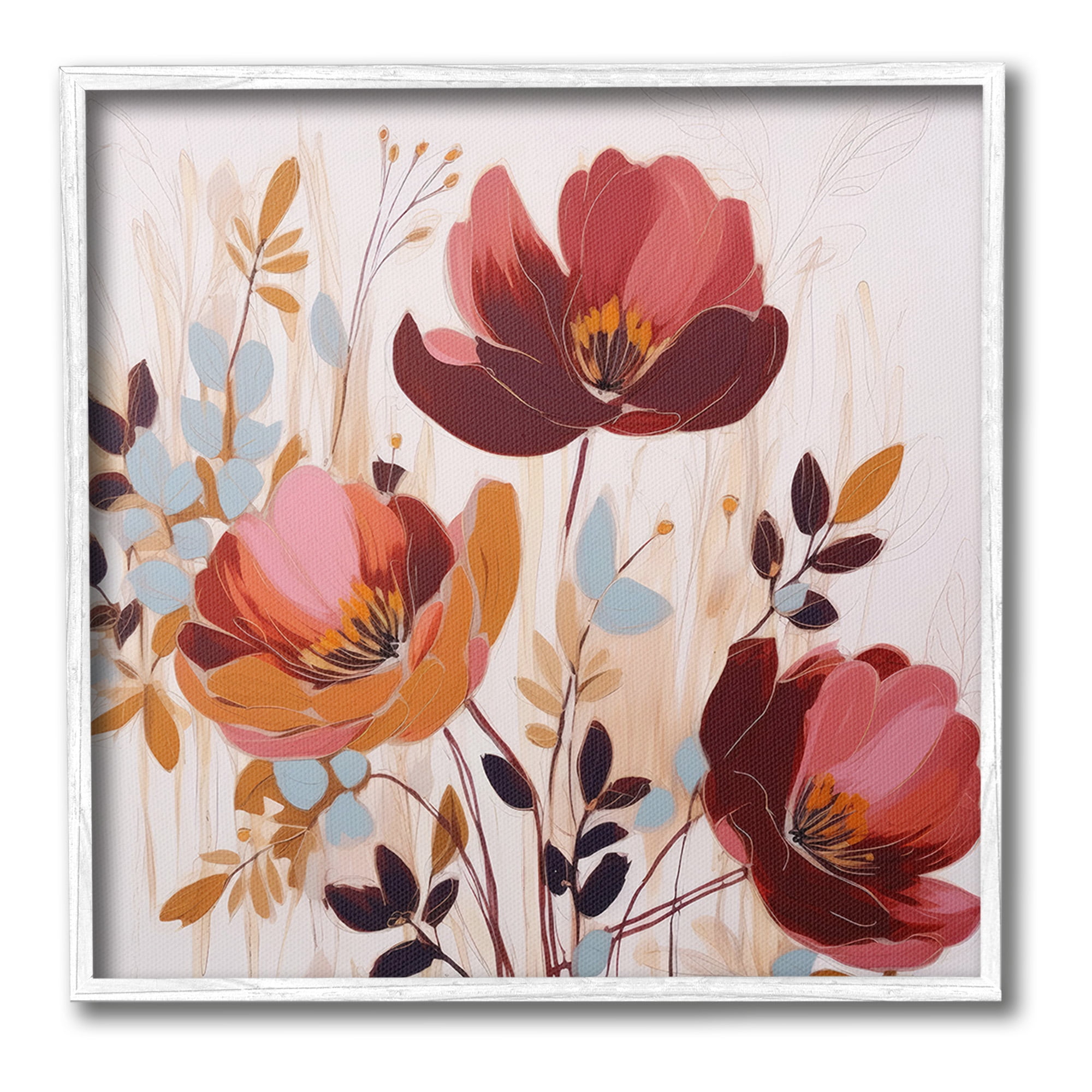 Stupell Industries Red Modern Roses Botanical & Floral Painting White Framed Art Print Wall Art, 17 x 17