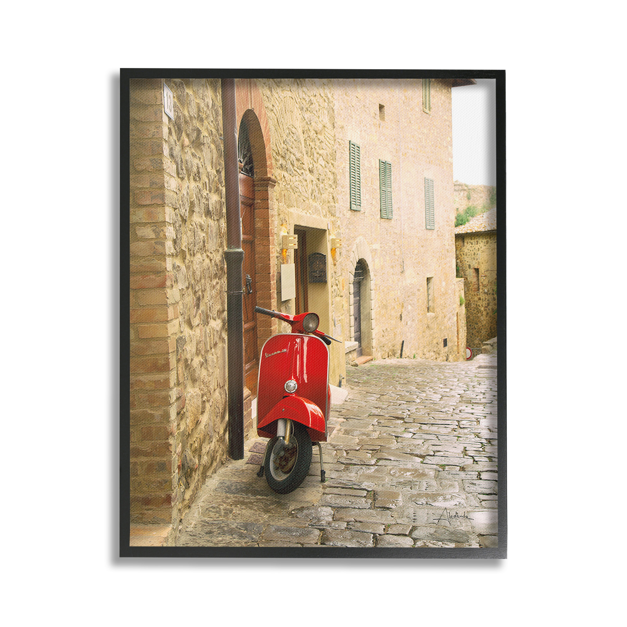 Stupell Industries Red Moped in City Transportation Photography Black Framed Art Print Wall Art, 16 x 20