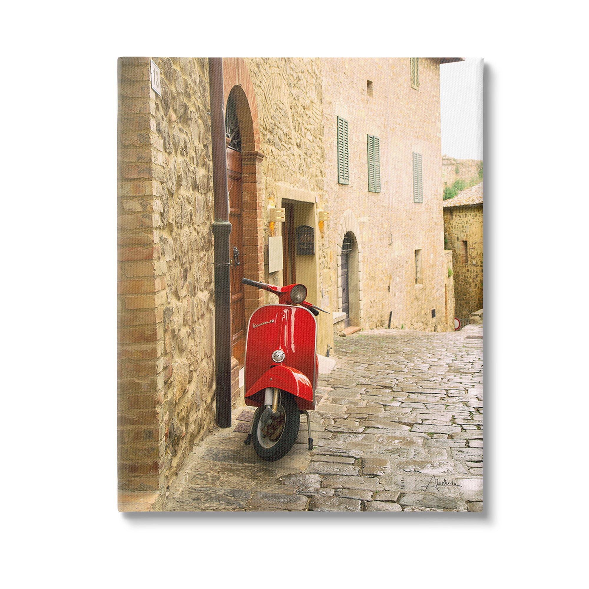 Stupell Industries Red Moped in City Transportation Photography Gallery Wrapped Canvas Art Print Wall Art, 24 x 30