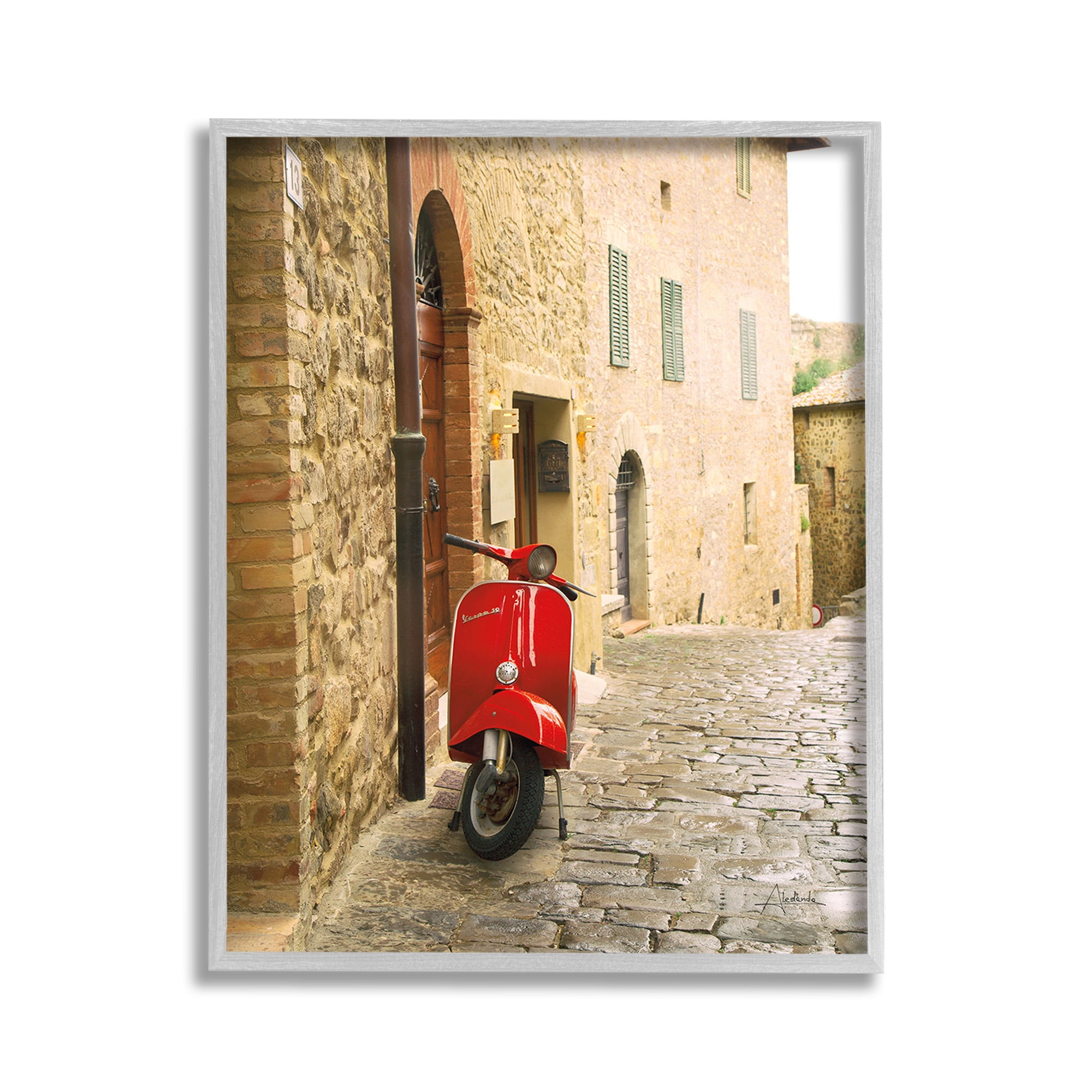 Stupell Industries Red Moped in City Transportation Photography Gray Framed Art Print Wall Art, 11 x 14