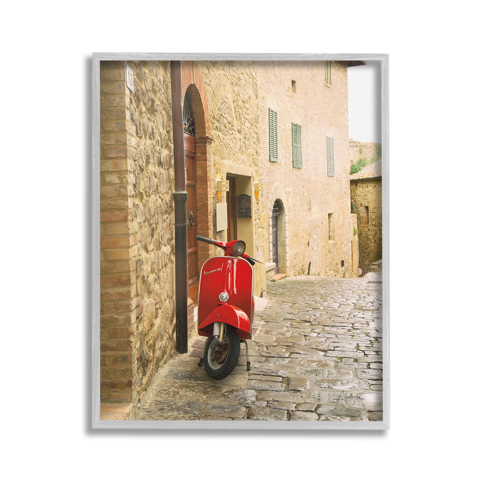 Stupell Industries Red Moped in City Transportation Photography Gray Framed Art Print Wall Art, 24 x 30