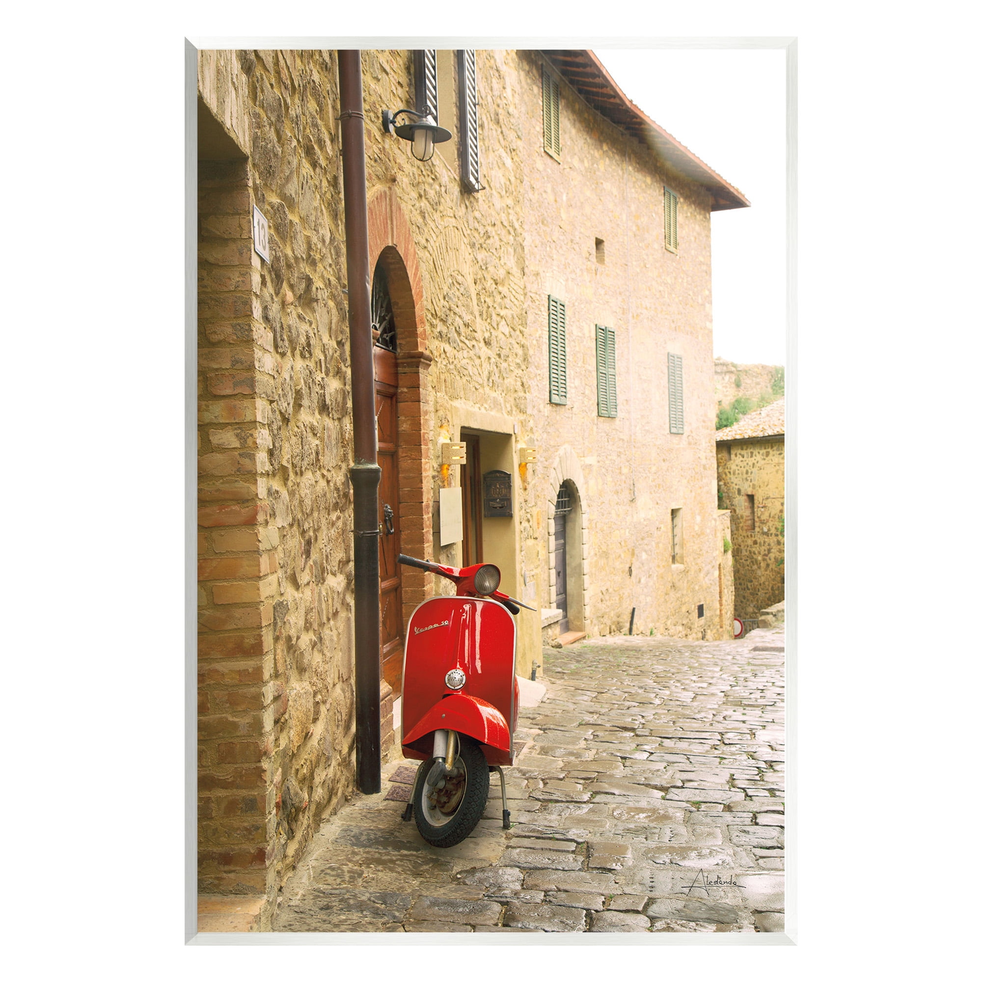 Stupell Industries Red Moped in City Transportation Photography Unframed Art Print Wall Art, 13 x 19