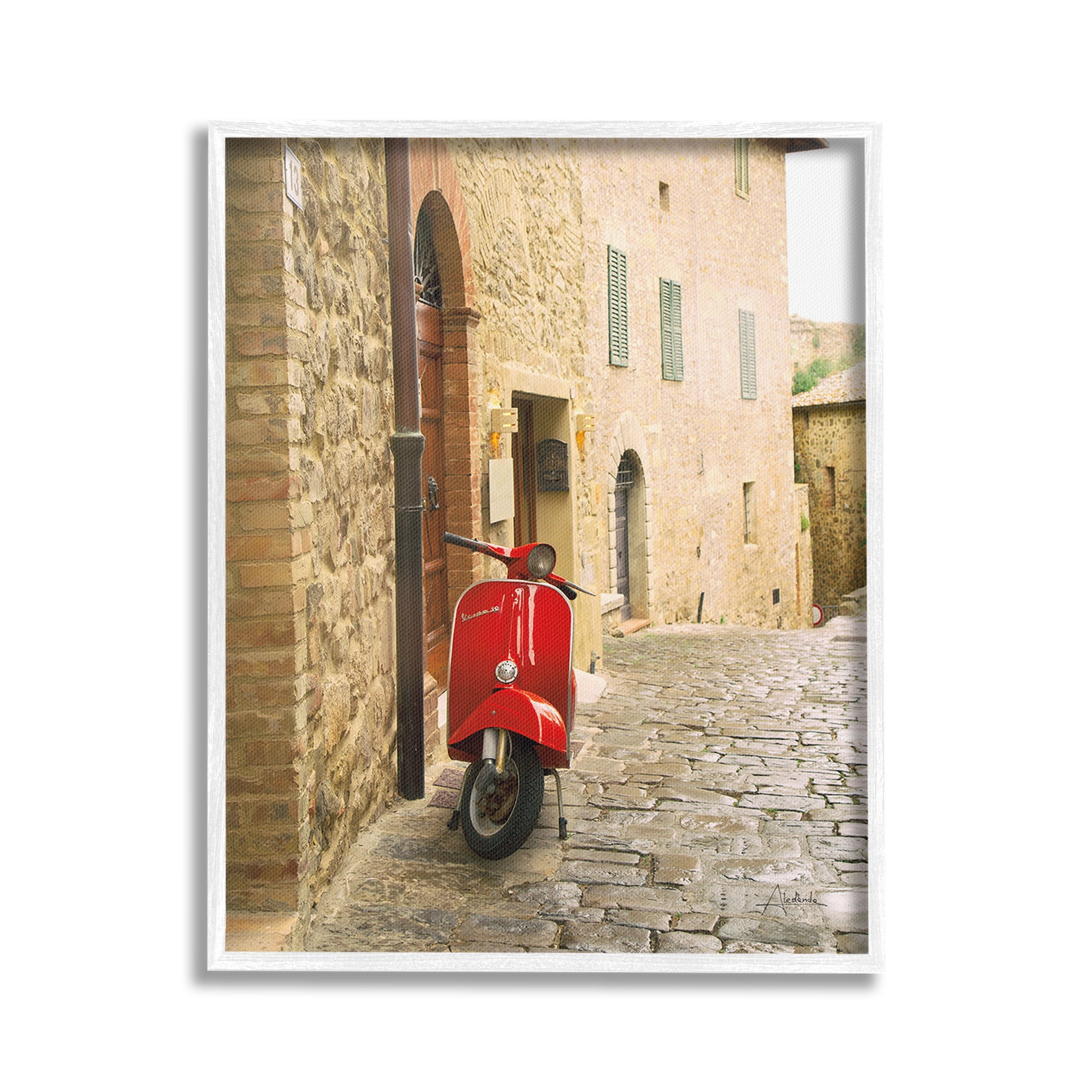 Stupell Industries Red Moped in City Transportation Photography White Framed Art Print Wall Art, 16 x 20
