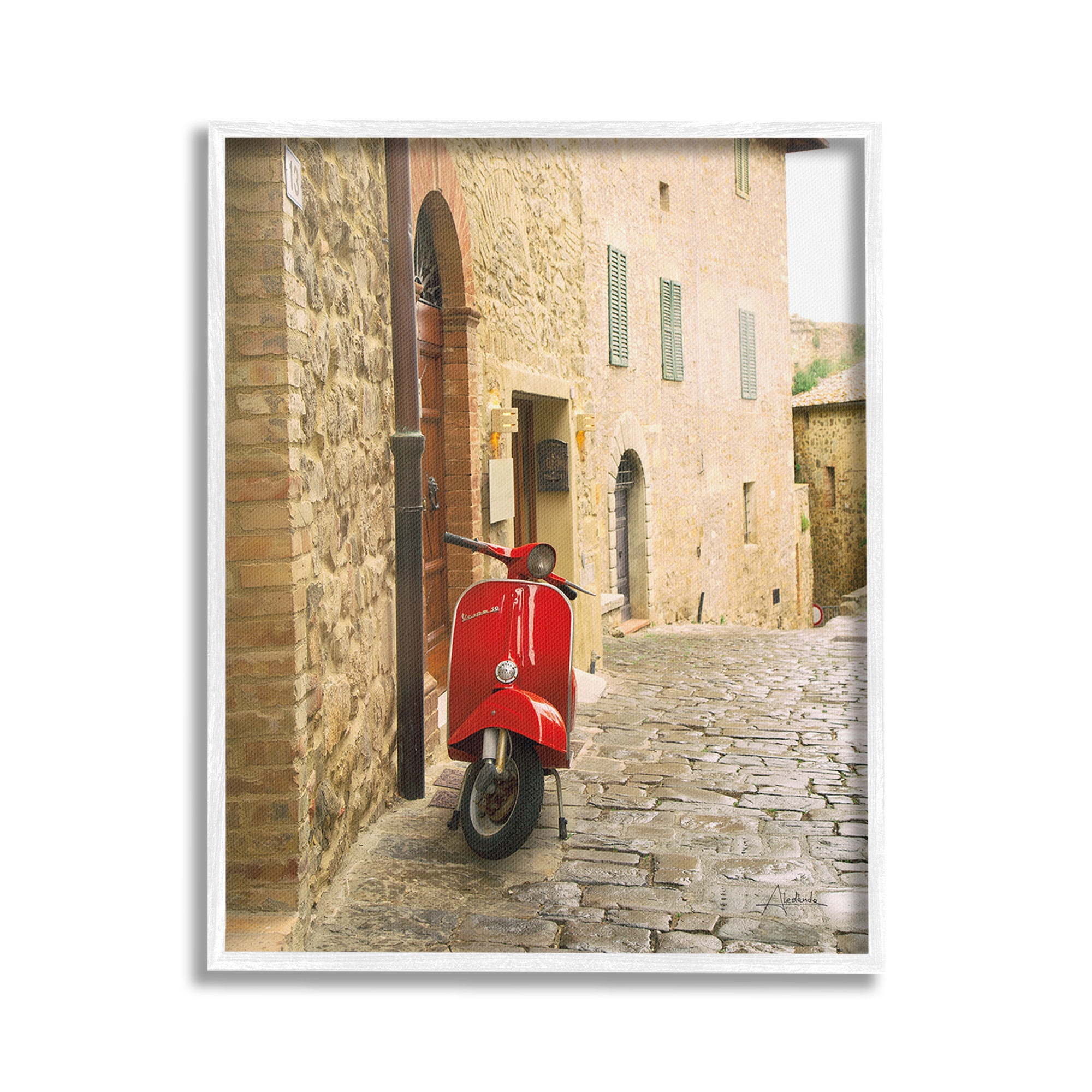 Stupell Industries Red Moped in City Transportation Photography White Framed Art Print Wall Art, 24 x 30