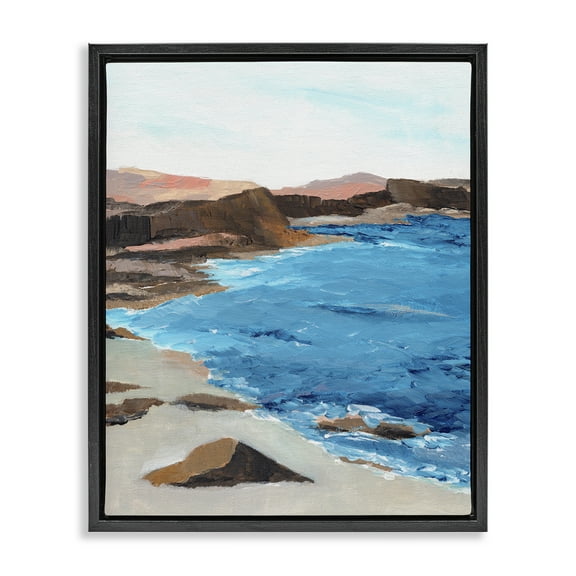 Stupell Industries Red Mountain Beach Landscape & Nature Painting Black Floater Framed Canvas Art Print Wall Art, 17 x 21