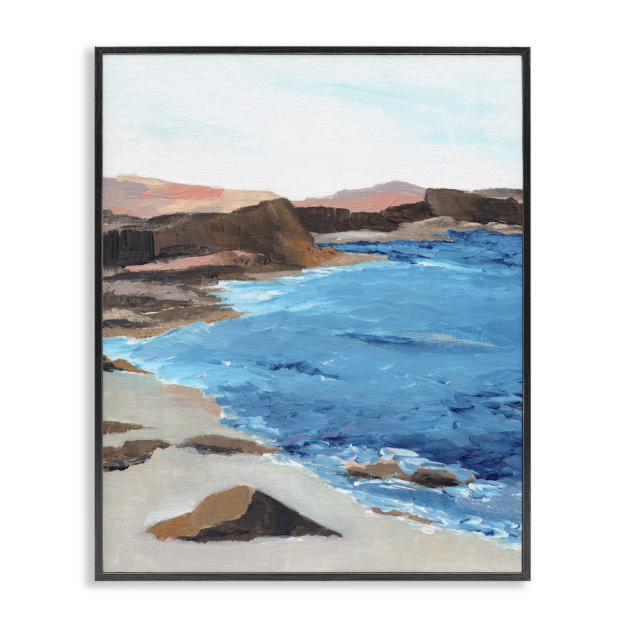 Stupell Industries Red Mountain Beach Landscape & Nature Painting Black Framed Art Print Wall Art, 16 x 20