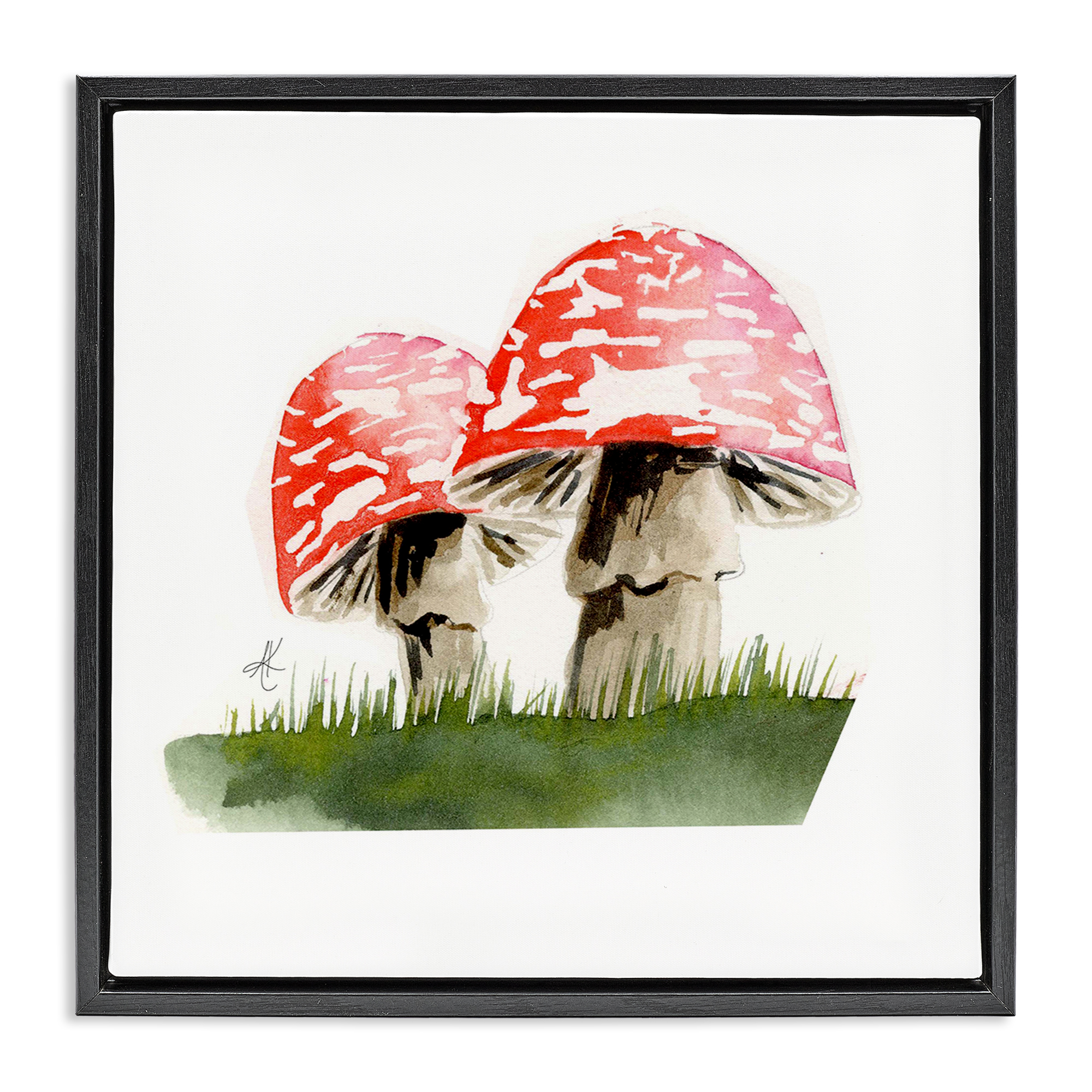 Stupell Industries Red Mushroom Pair Plants & Flowers Painting Black Floater Framed Canvas Art Print Wall Art, 18 x 18