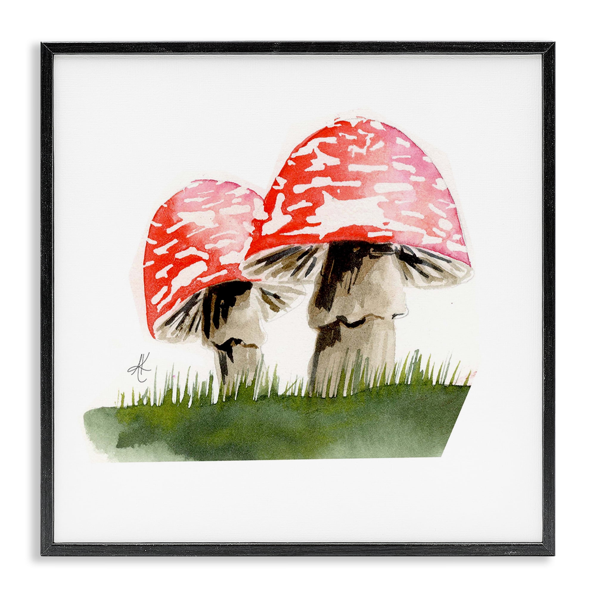 Stupell Industries Red Mushroom Pair Plants & Flowers Painting Black Framed Art Print Wall Art, 12 x 12