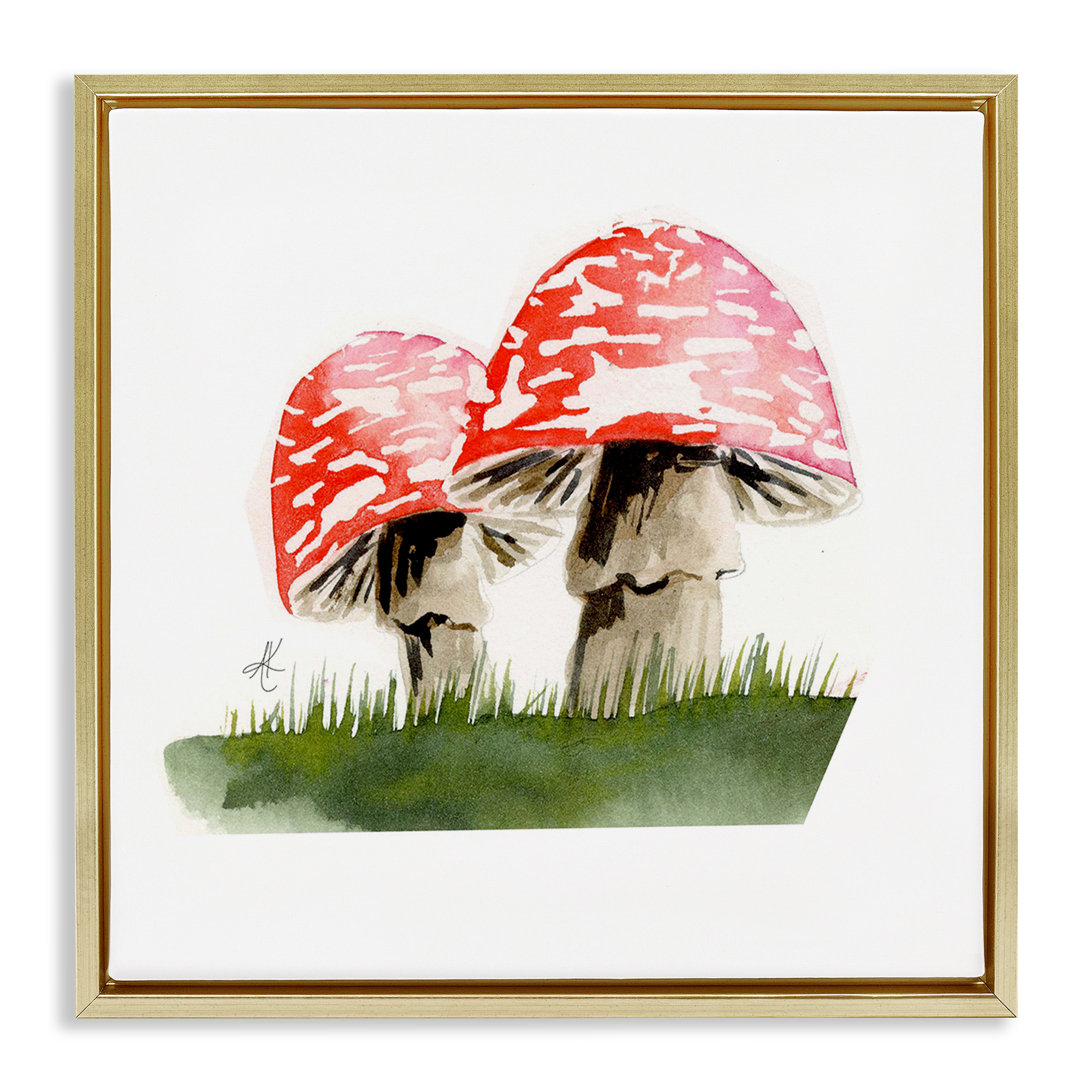 Stupell Industries Red Mushroom Pair Plants & Flowers Painting Gold Floater Framed Canvas Art Print Wall Art, 18 x 18