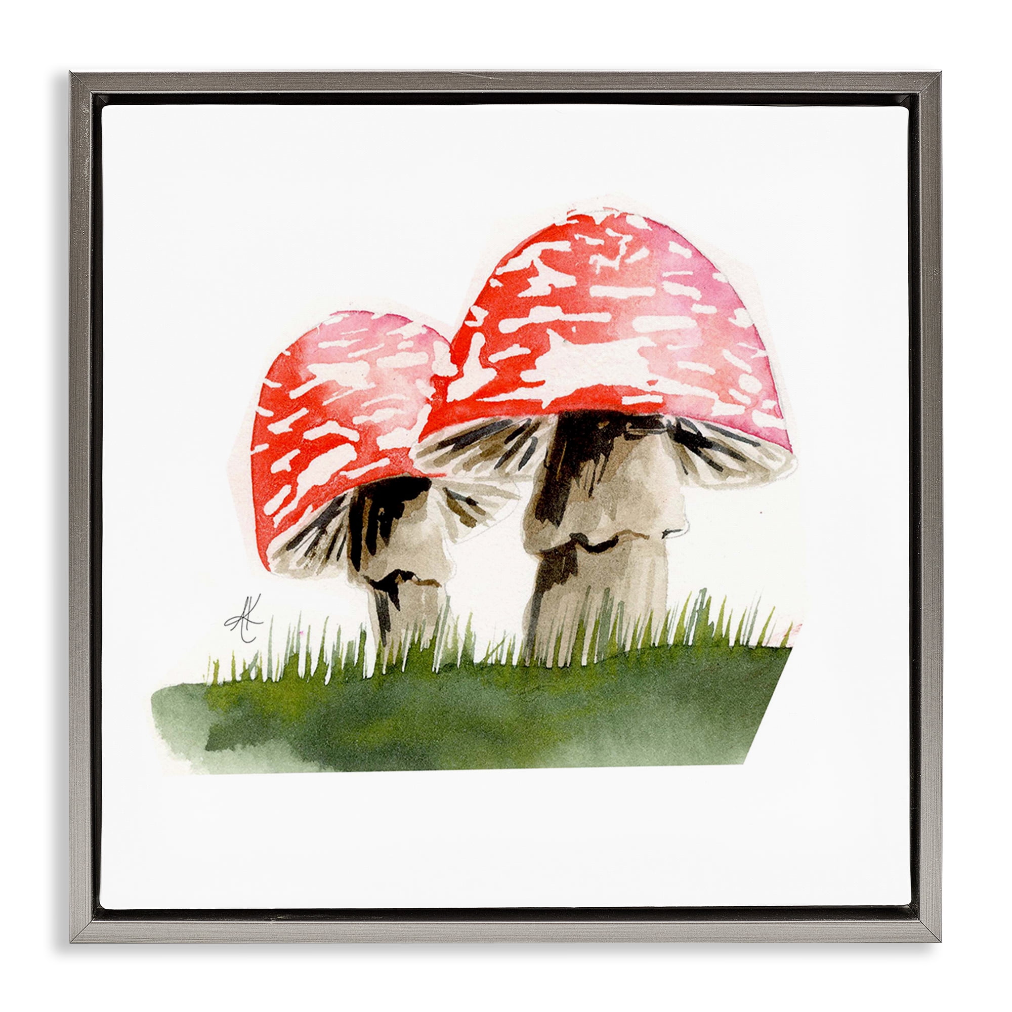 Stupell Industries Red Mushroom Pair Plants & Flowers Painting Gray Floater Framed Canvas Art Print Wall Art, 25 x 25