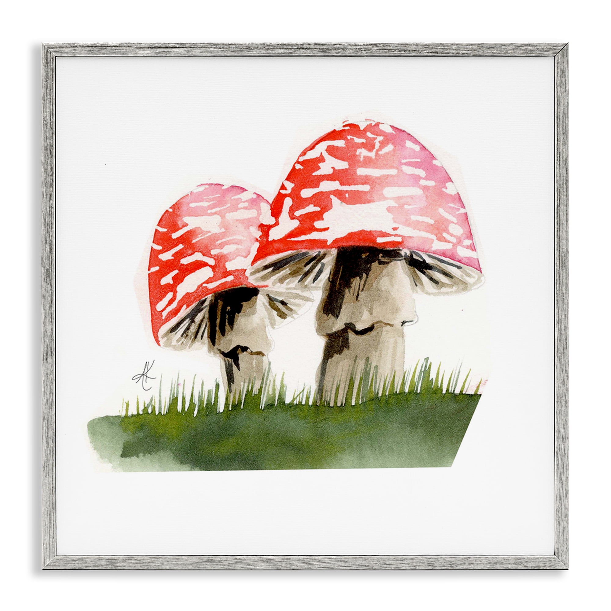 Stupell Industries Red Mushroom Pair Plants & Flowers Painting Gray Framed Art Print Wall Art, 12 x 12