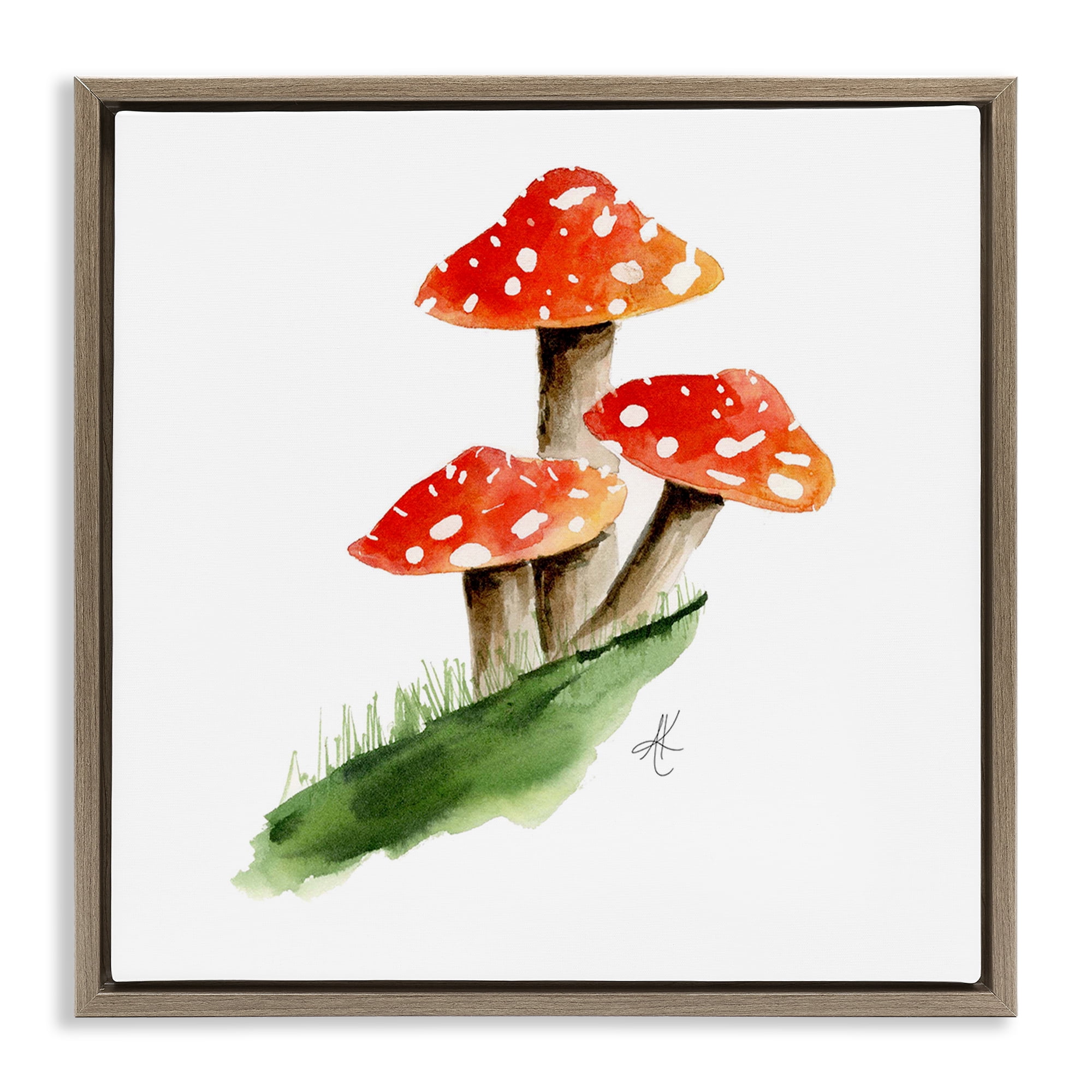 Stupell Industries Red Mushroom Trio Plants & Flowers Painting Brown Floater Framed Canvas Art Print Wall Art, 25 x 25