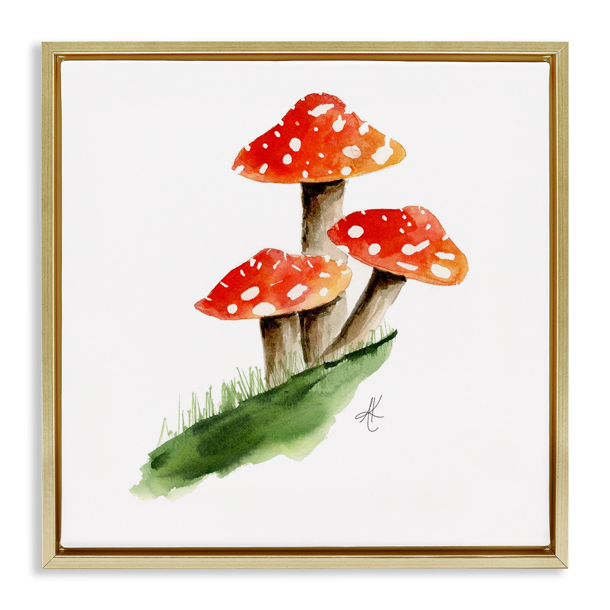 Stupell Industries Red Mushroom Trio Plants & Flowers Painting Gold Floater Framed Canvas Art Print Wall Art, 18 x 18