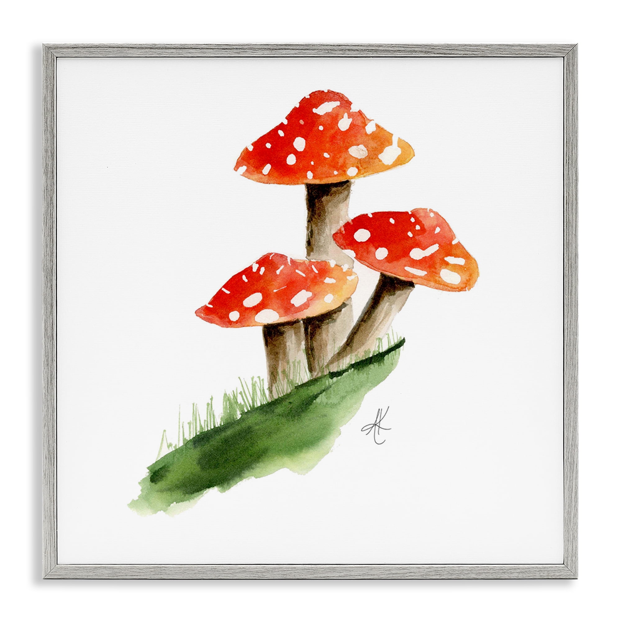 Stupell Industries Red Mushroom Trio Plants & Flowers Painting Gray Framed Art Print Wall Art, 12 x 12