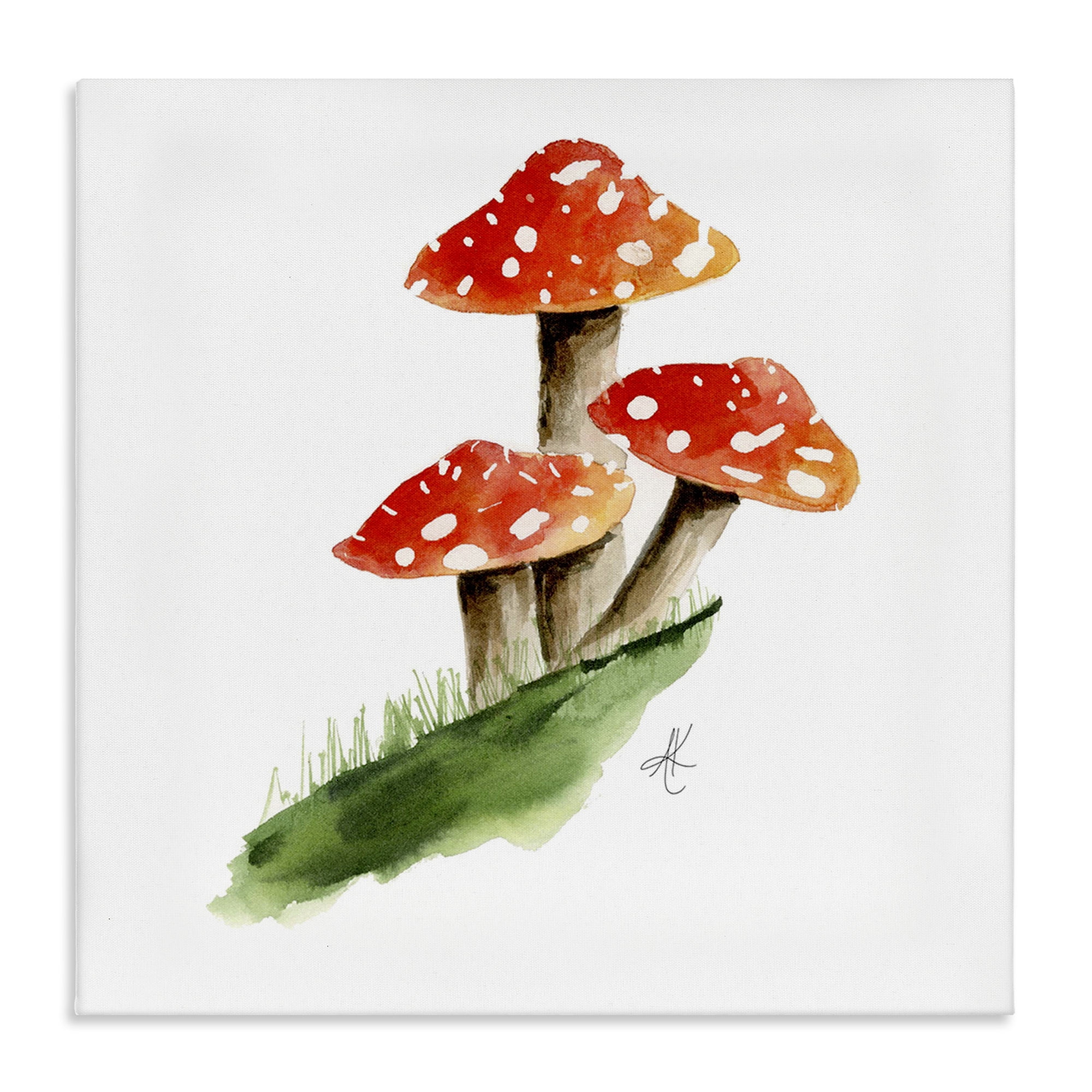 Stupell Industries Red Mushroom Trio Plants & Flowers Painting Wrapped Canvas Art Print Wall Art, 17 x 17