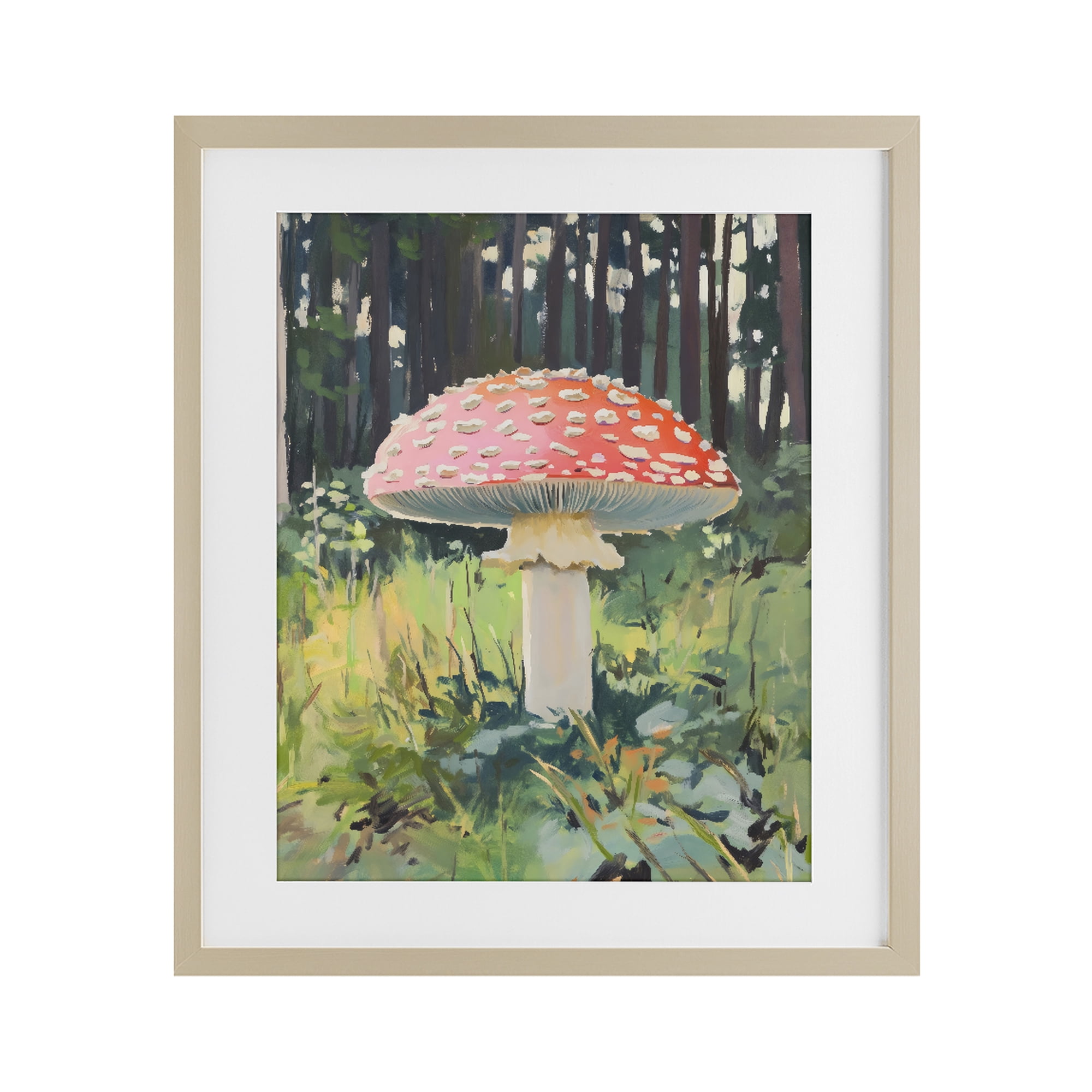 Stupell Industries Red Mushroom in Sunlit Forest Birch Framed Print Under Glass, design by The Prints Vibe