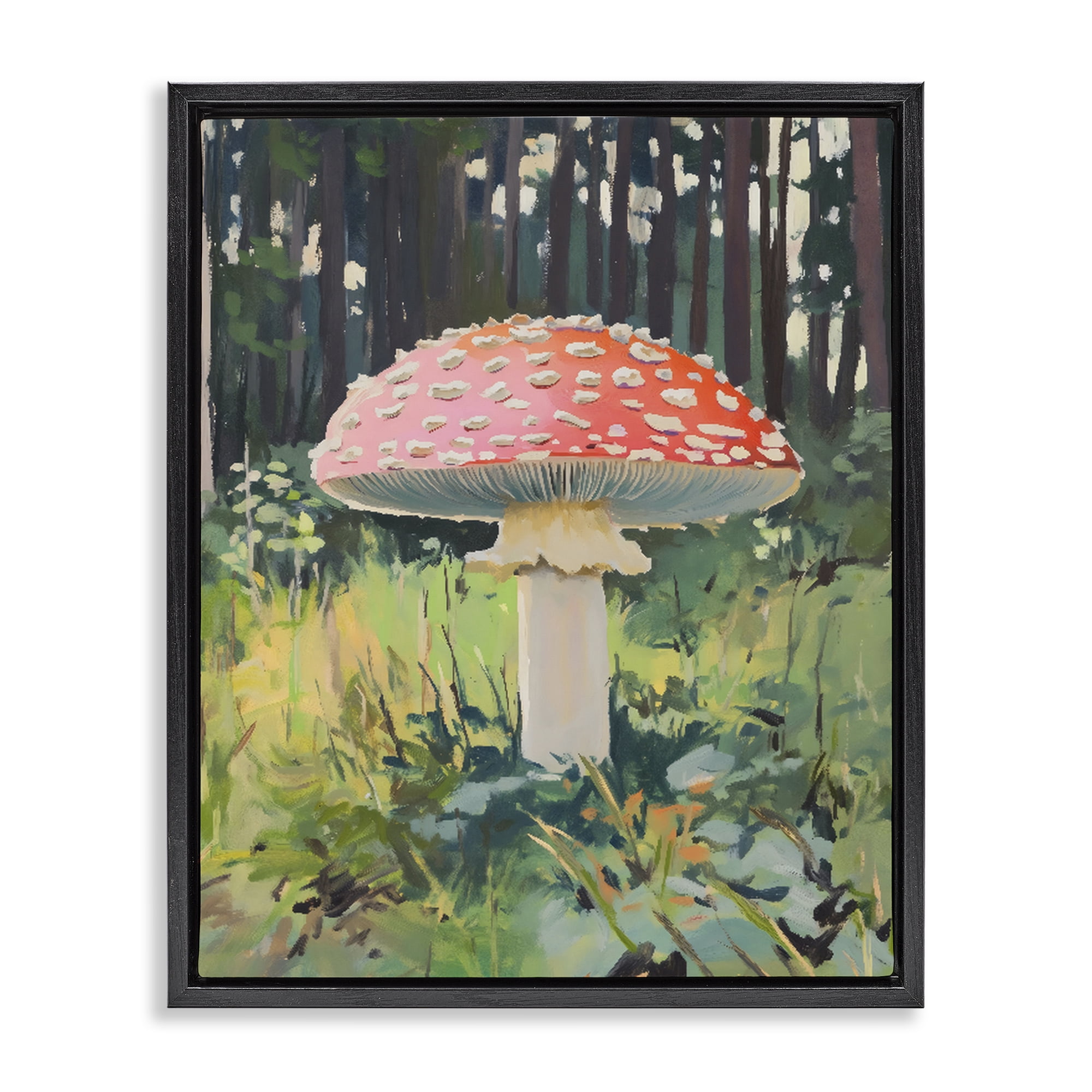 Stupell Industries Red Mushroom in Sunlit Forest Black Framed Floater Canvas Wall Art, design by The Prints Vibe