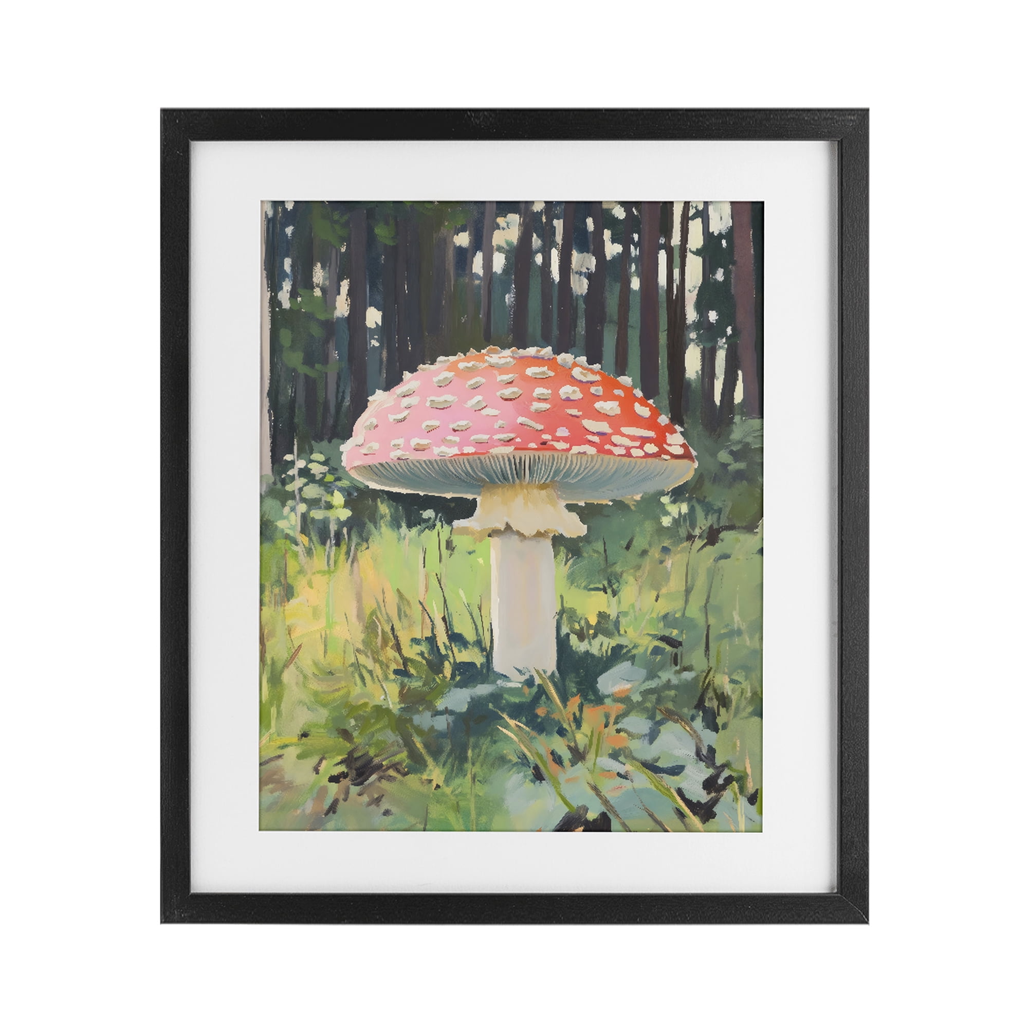 Stupell Industries Red Mushroom in Sunlit Forest Black Framed Print Under Glass, design by The Prints Vibe