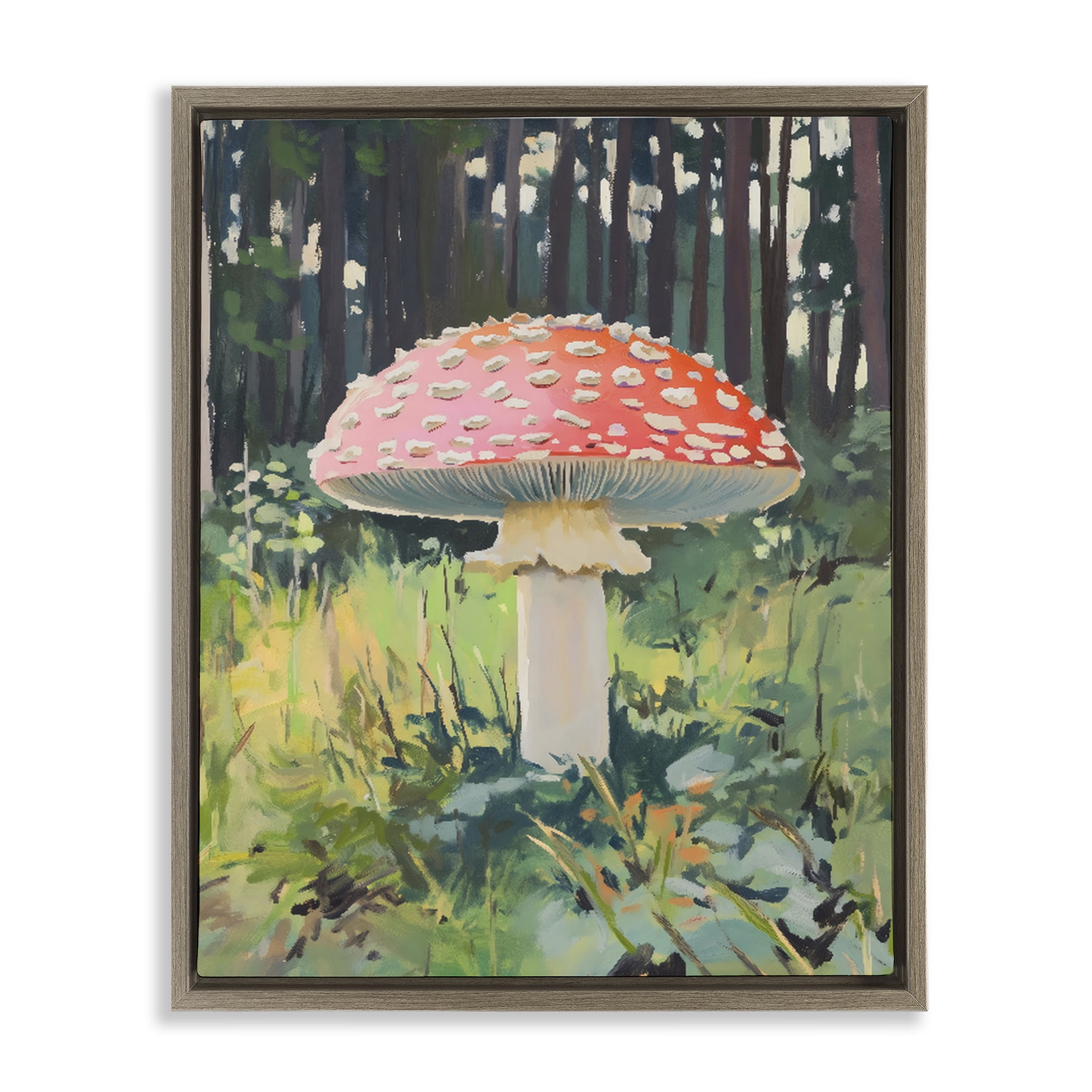 Stupell Industries Red Mushroom in Sunlit Forest Brown Framed Floater Canvas Wall Art, design by The Prints Vibe