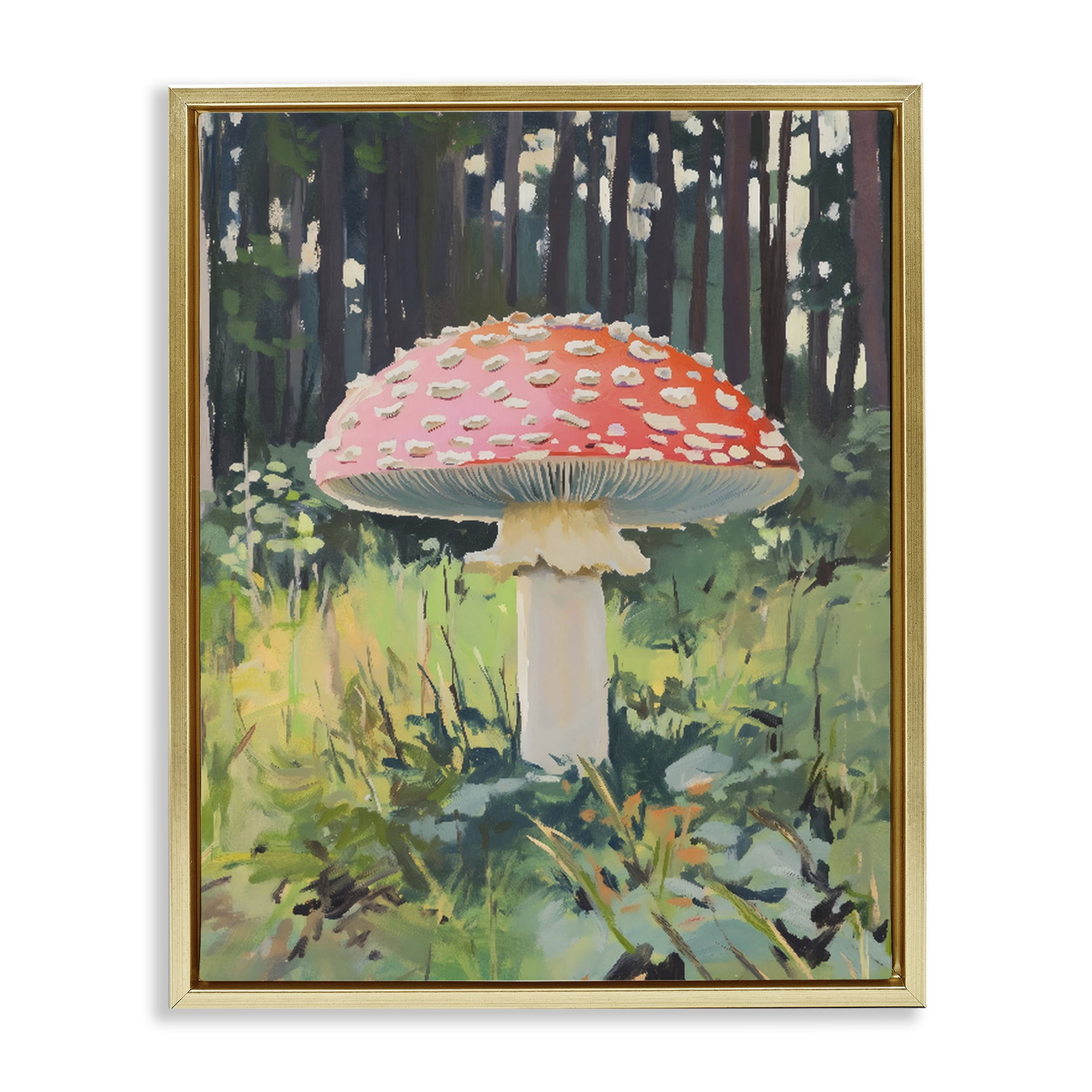 Stupell Industries Red Mushroom in Sunlit Forest Gold Framed Floater Canvas Wall Art, design by The Prints Vibe