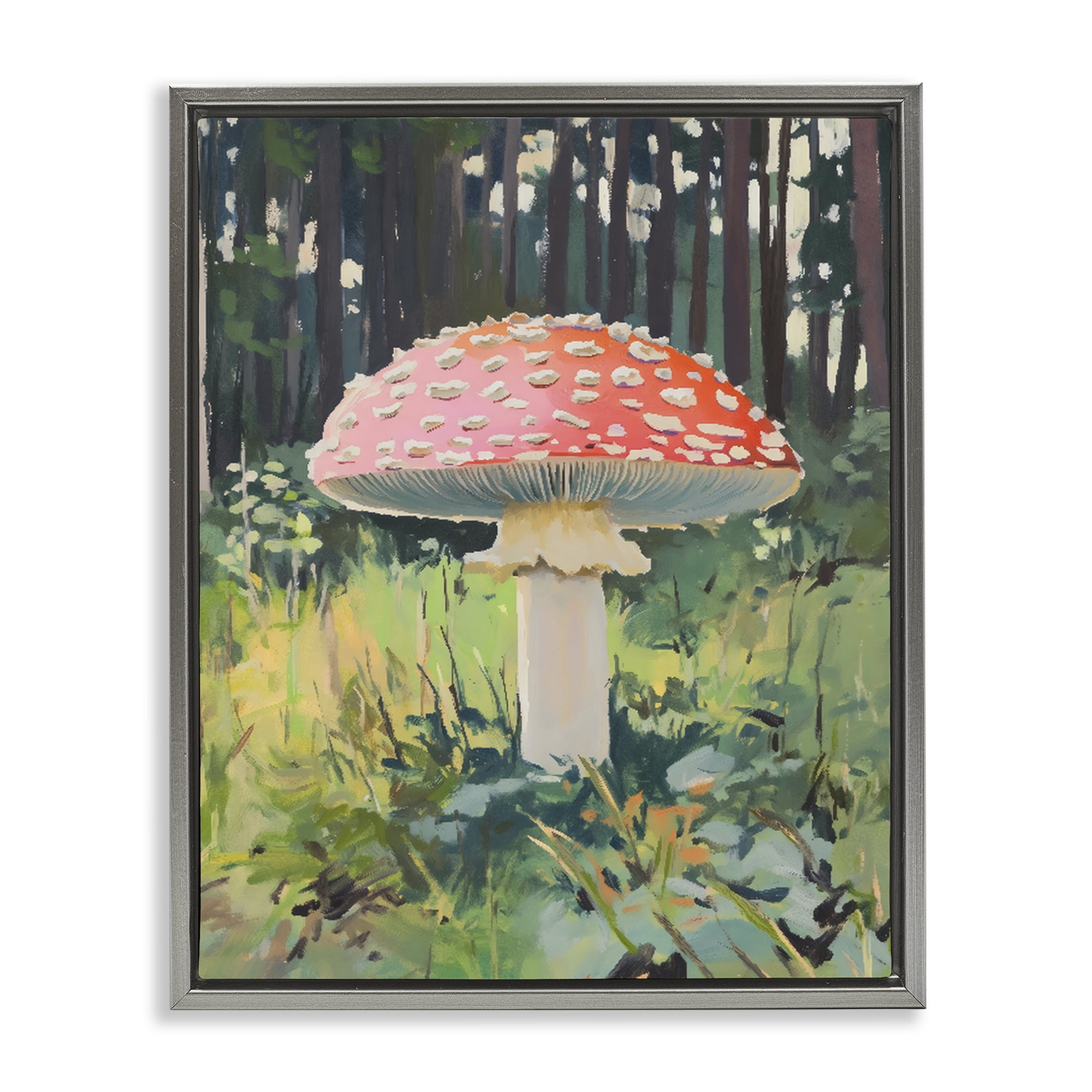 Stupell Industries Red Mushroom in Sunlit Forest Gray Framed Floater Canvas Wall Art, design by The Prints Vibe
