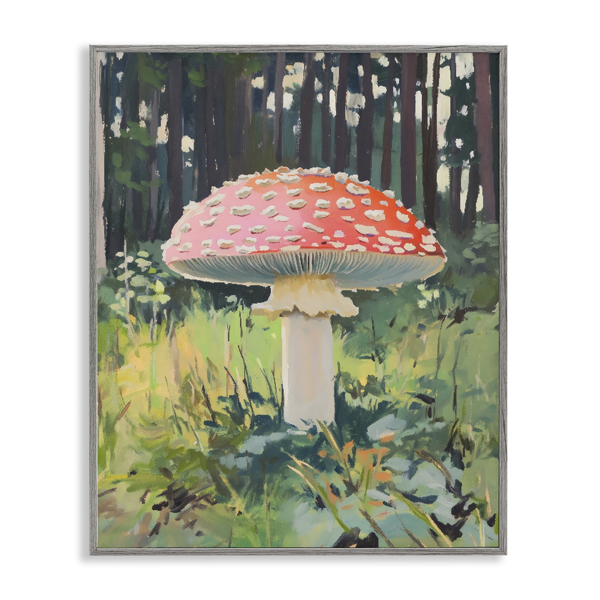 Stupell Industries Red Mushroom in Sunlit Forest Gray Framed Giclee Art, design by The Prints Vibe