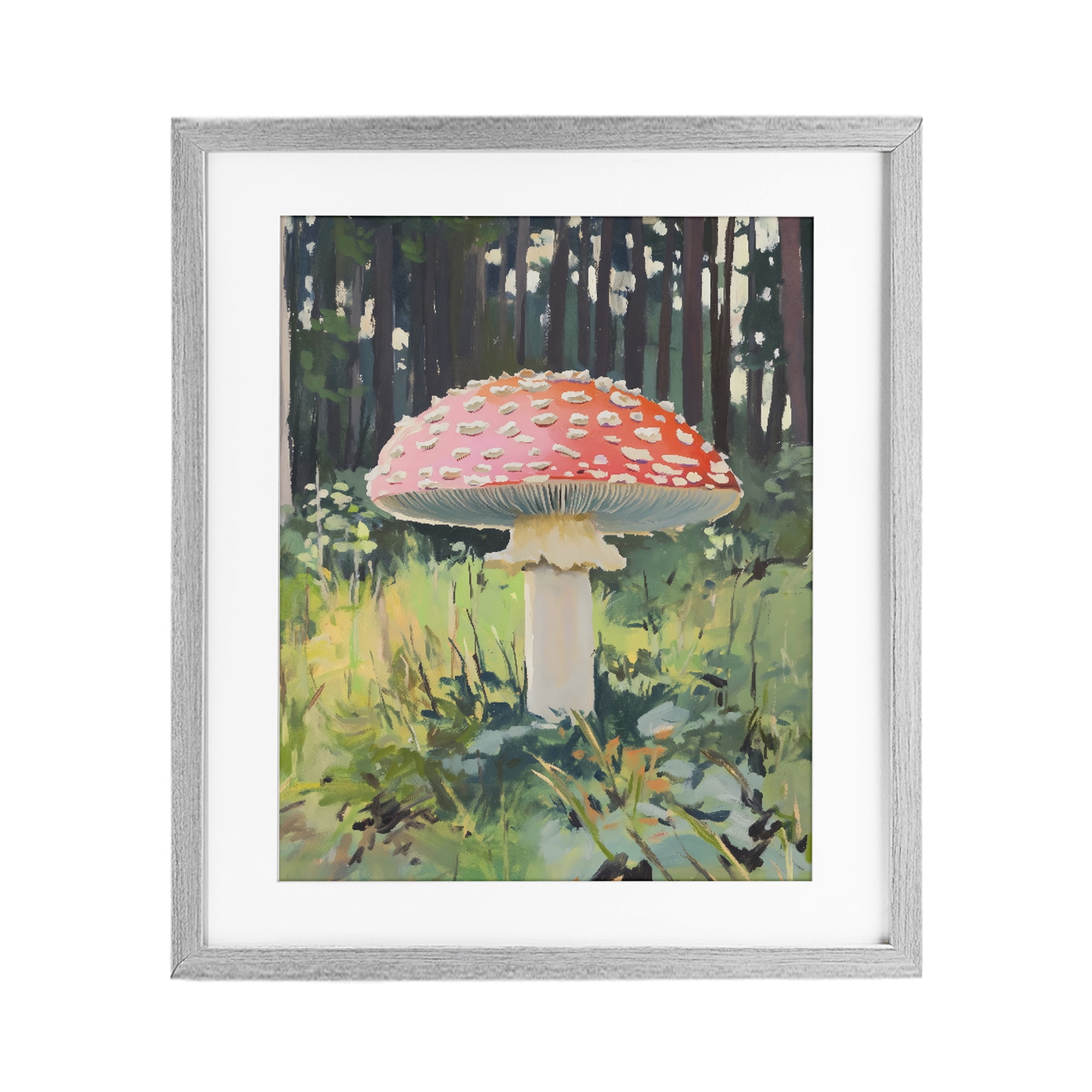 Stupell Industries Red Mushroom in Sunlit Forest Gray Framed Print Under Glass, design by The Prints Vibe