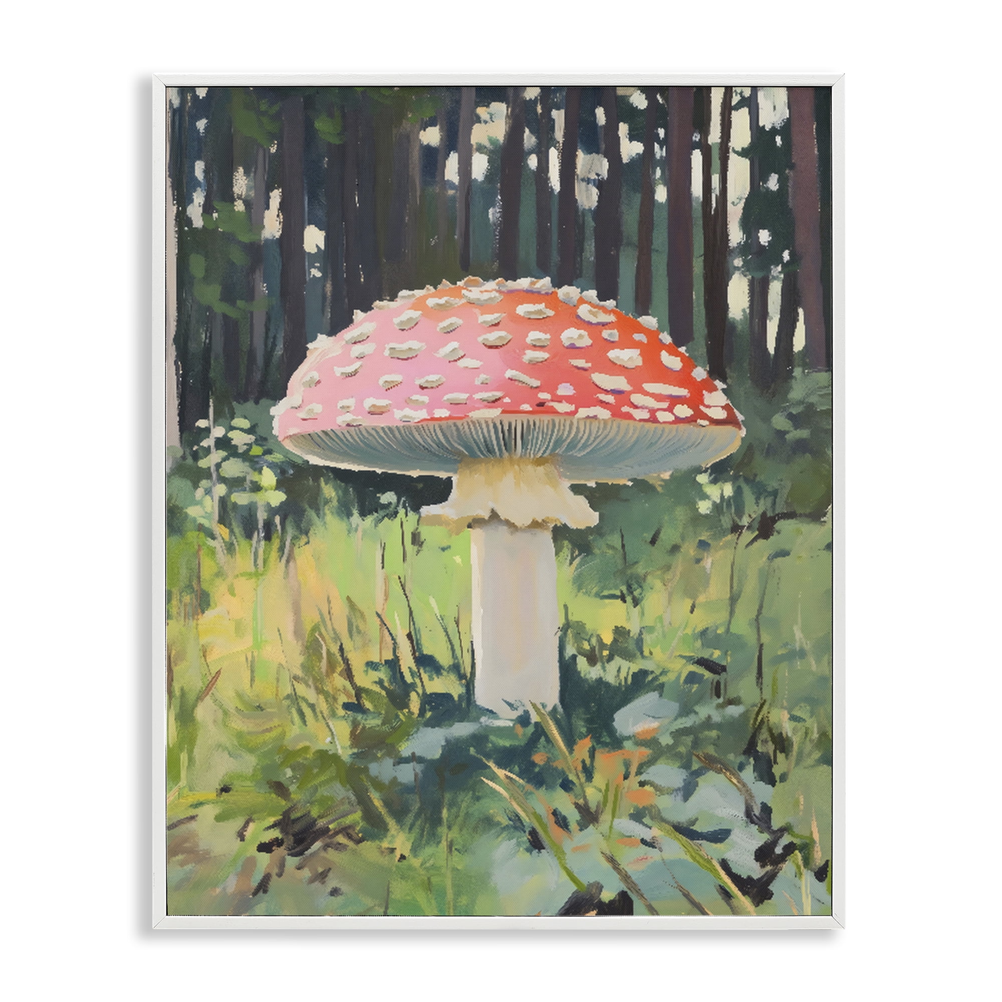 Stupell Industries Red Mushroom in Sunlit Forest White Framed Giclee Art, design by The Prints Vibe