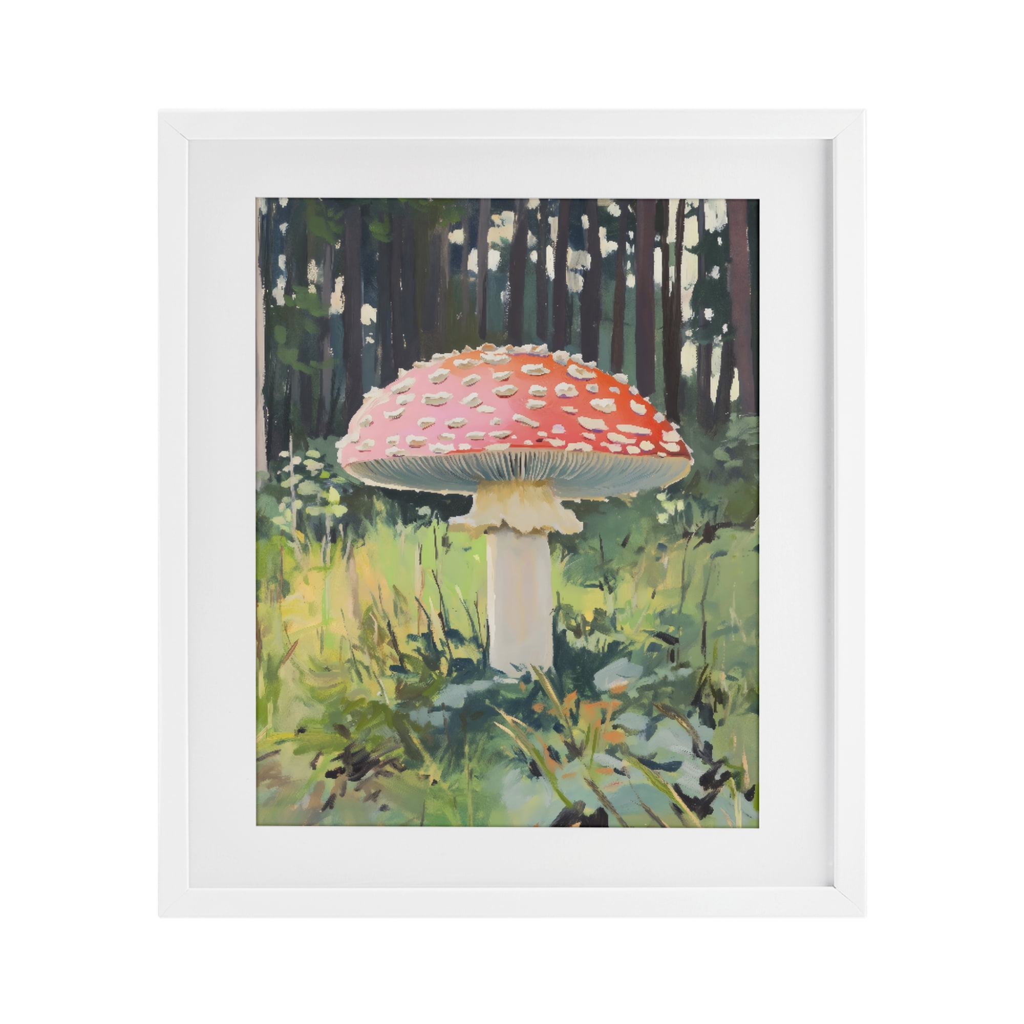 Stupell Industries Red Mushroom in Sunlit Forest White Framed Print Under Glass, design by The Prints Vibe