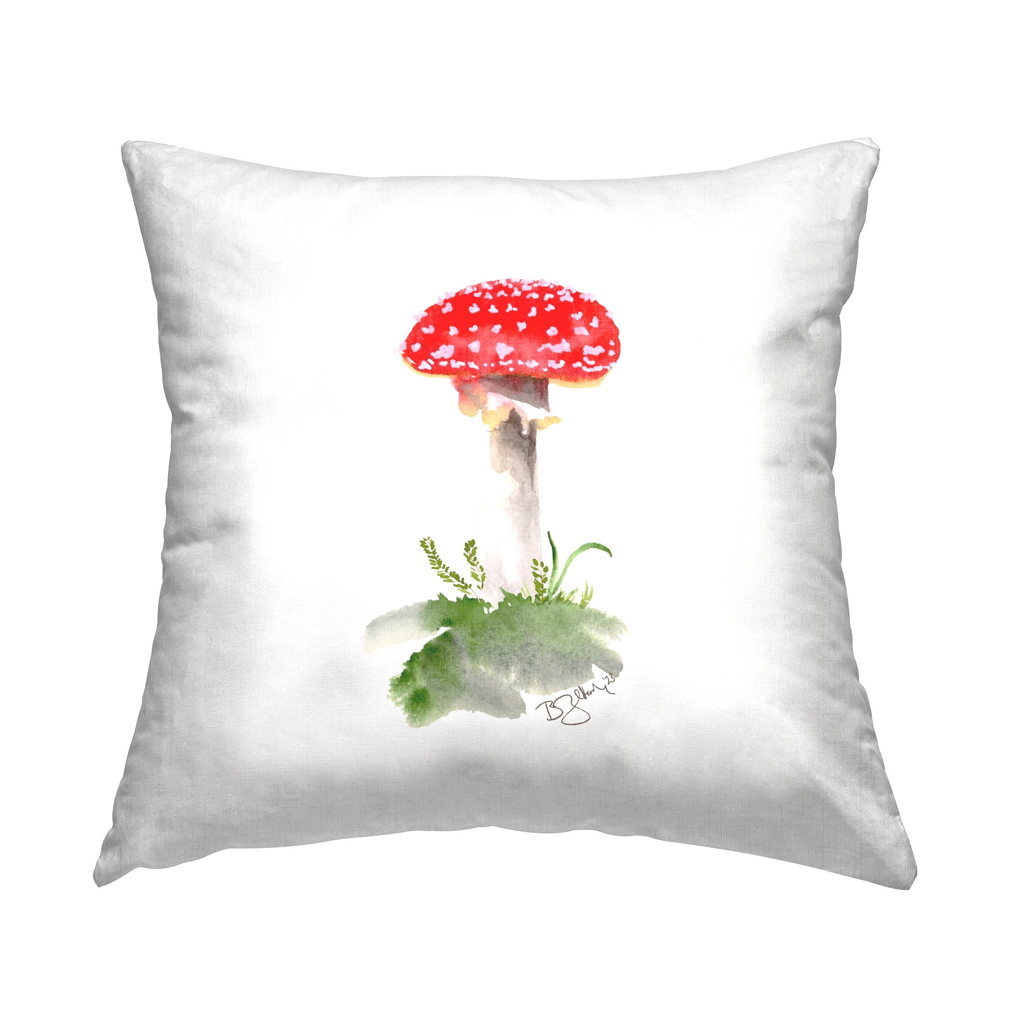 Stupell Industries Red Mushroom on White Decorative Printed Throw Pillow, 18 x 18