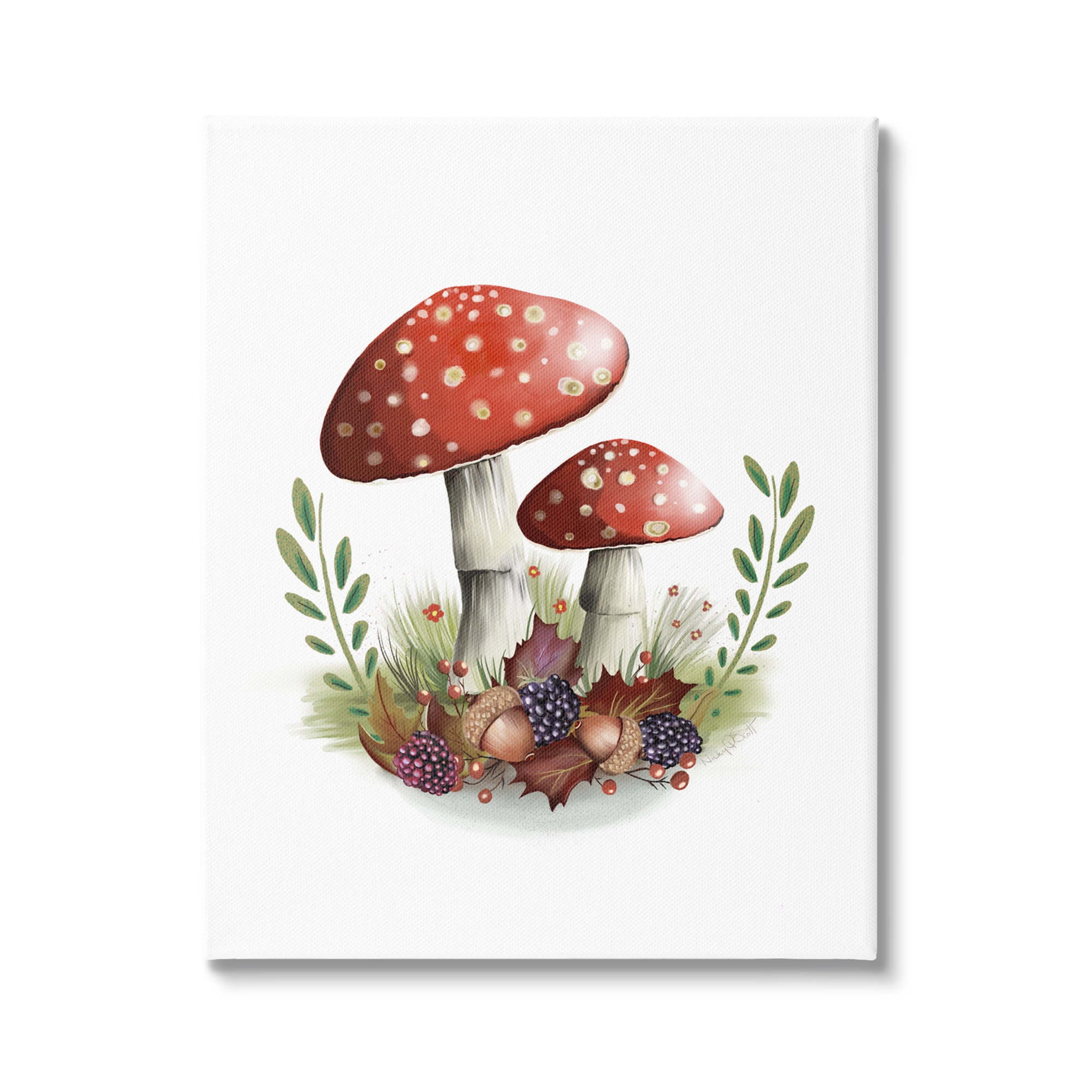 Stupell Industries Red Mushrooms & Acorns Botanical & Floral Painting Gallery Wrapped Canvas Art Print Wall Art, 24 x 30