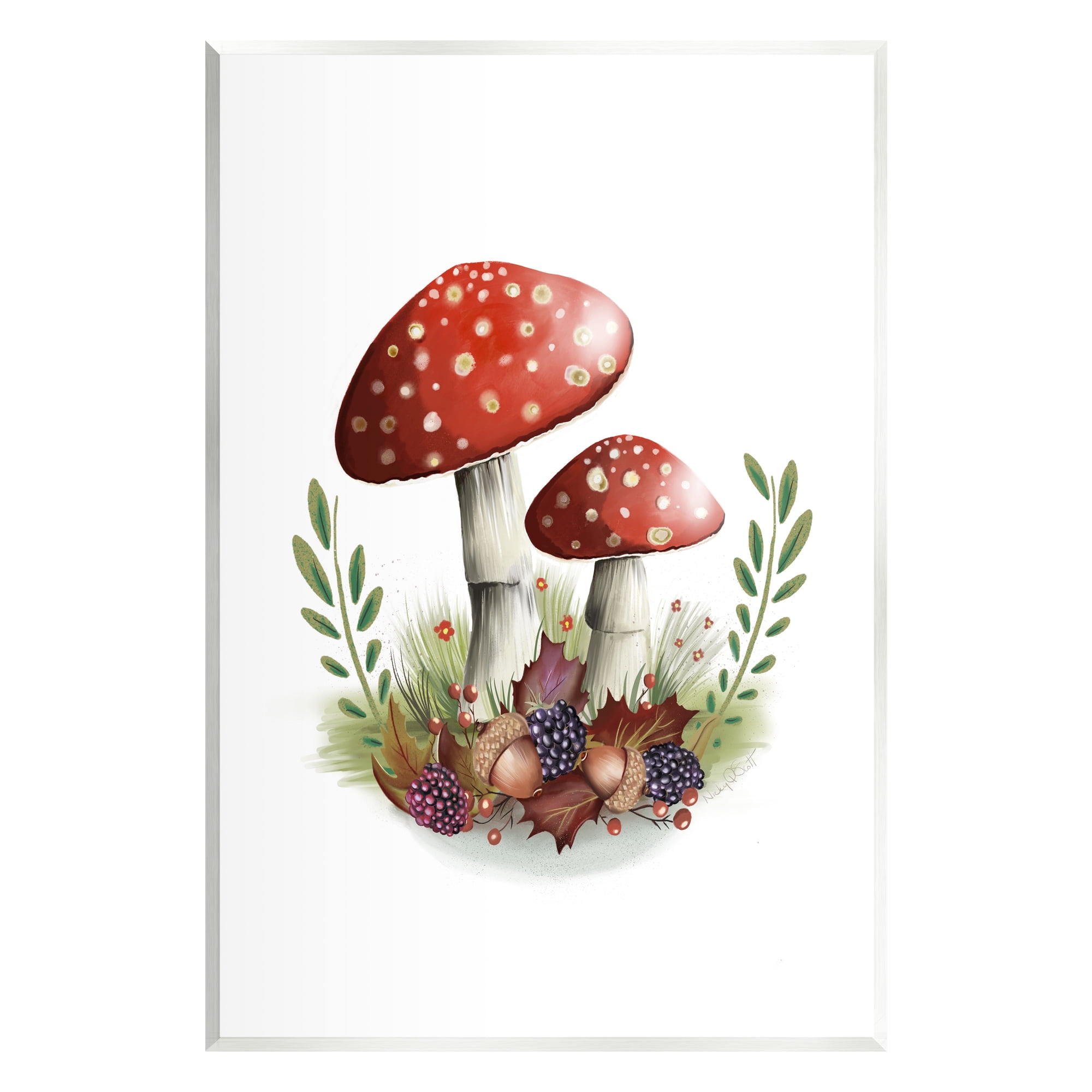 Stupell Industries Red Mushrooms & Acorns Botanical & Floral Painting Unframed Art Print Wall Art, 13 x 19