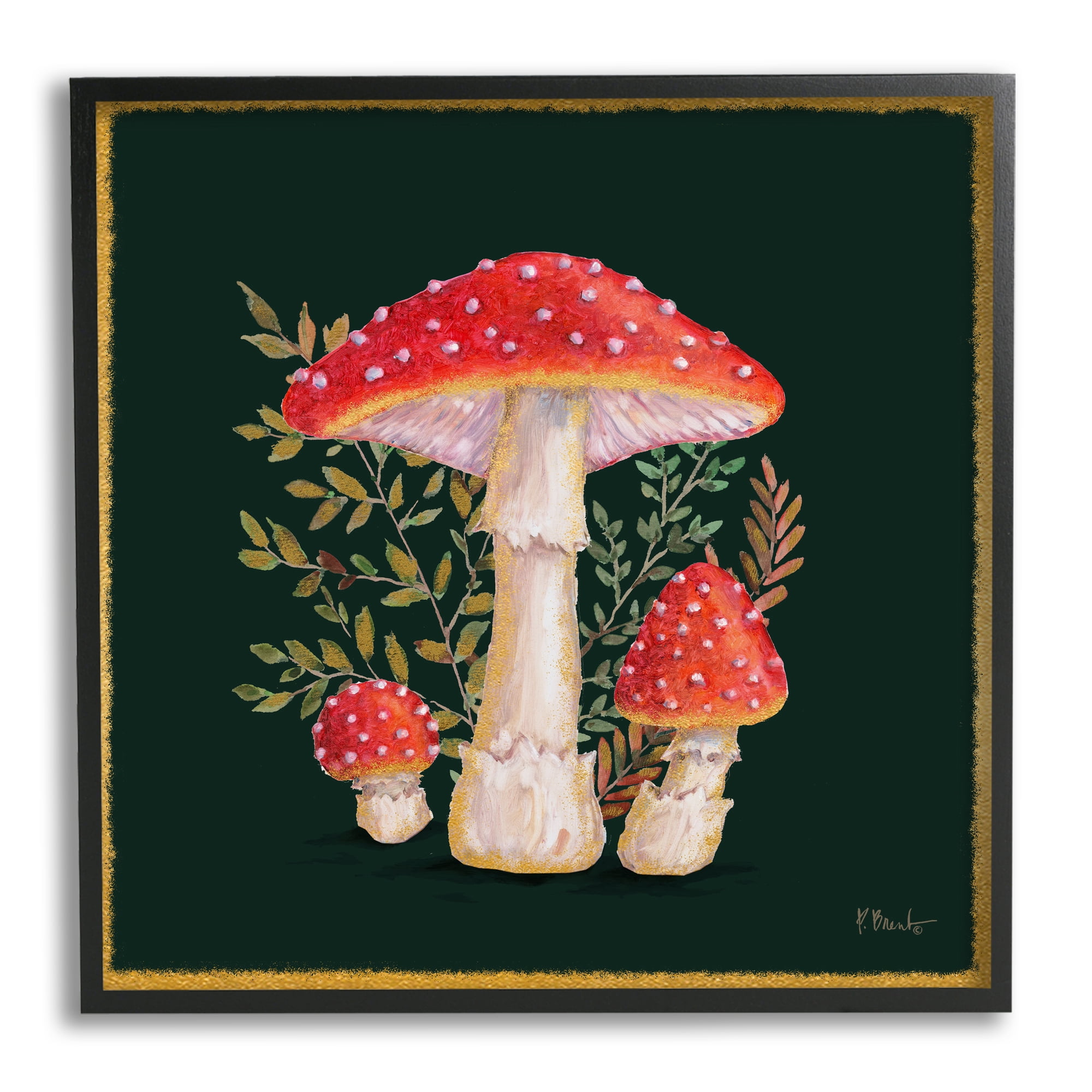 Stupell Industries Red Mushrooms & Ferns Botanical & Floral Painting Black Framed Art Print Wall Art, 24 x 24