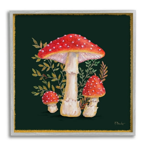Stupell Industries Red Mushrooms & Ferns Botanical & Floral Painting Gray Framed Art Print Wall Art, 17 x 17