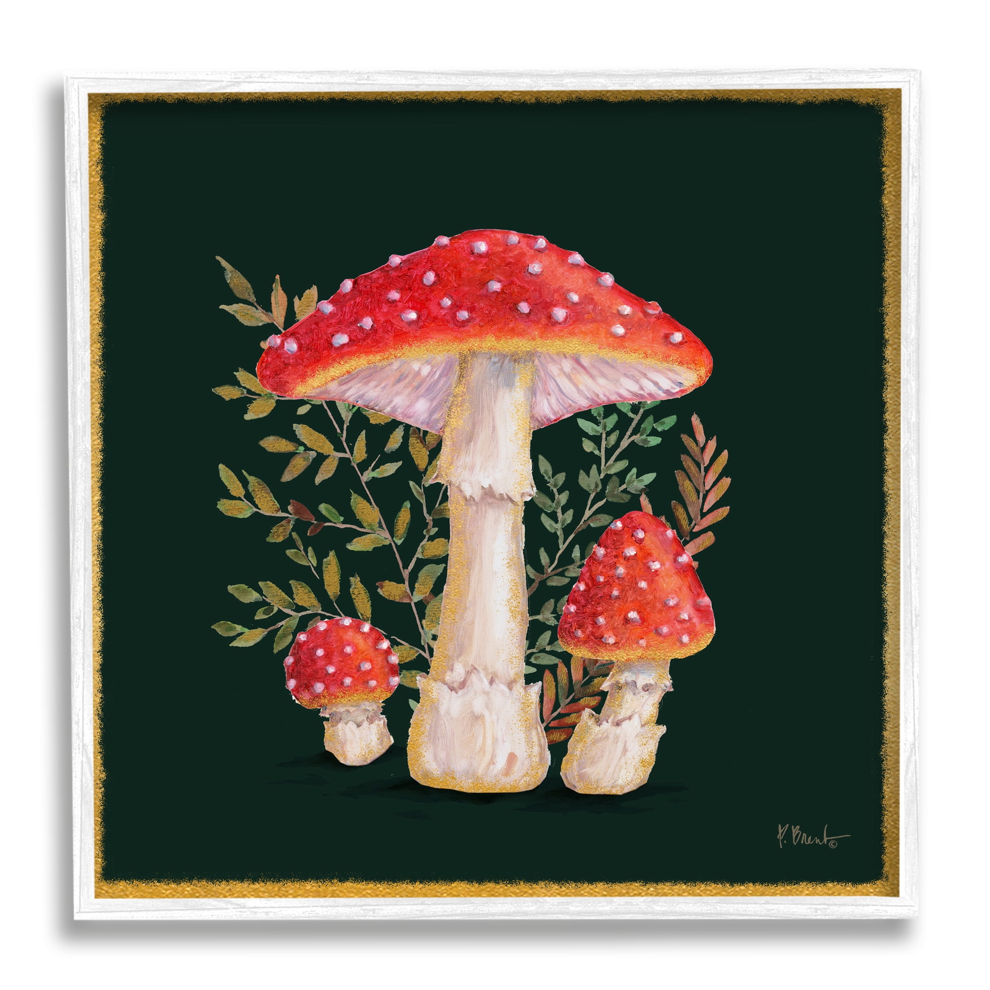 Stupell Industries Red Mushrooms & Ferns Botanical & Floral Painting White Framed Art Print Wall Art, 12 x 12