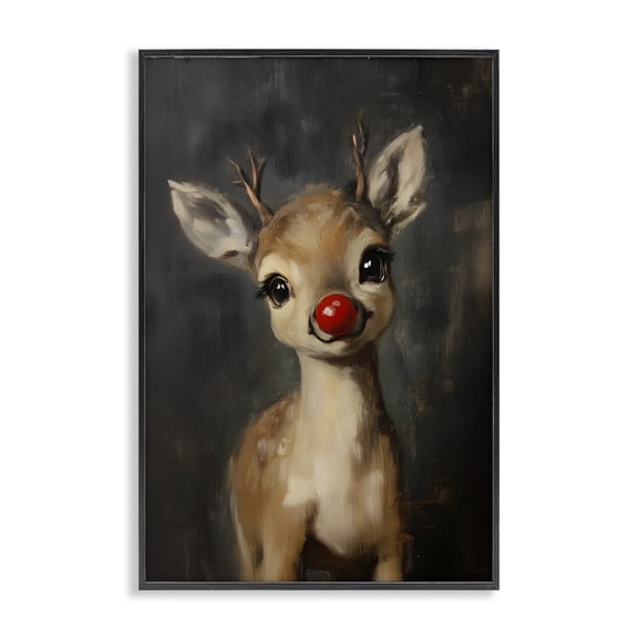 Stupell Industries - Red Nose Baby Reindeer Black Framed Giclee Art, 12 x 18, Made In USA