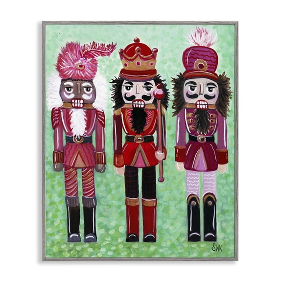 Stupell Industries Red Nutcrackers Trio Holiday Painting Gray Framed Art Print Wall Art, 11 x 14