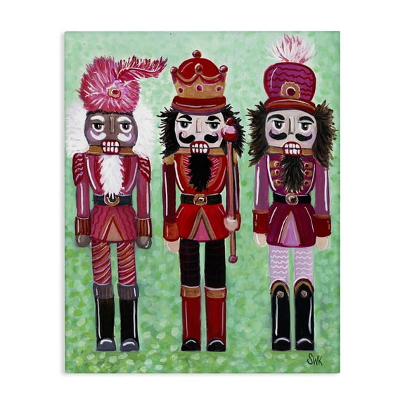 Stupell Industries Red Nutcrackers Trio Holiday Painting Wrapped Canvas Canvas Art Print Wall Art, 24 x 30