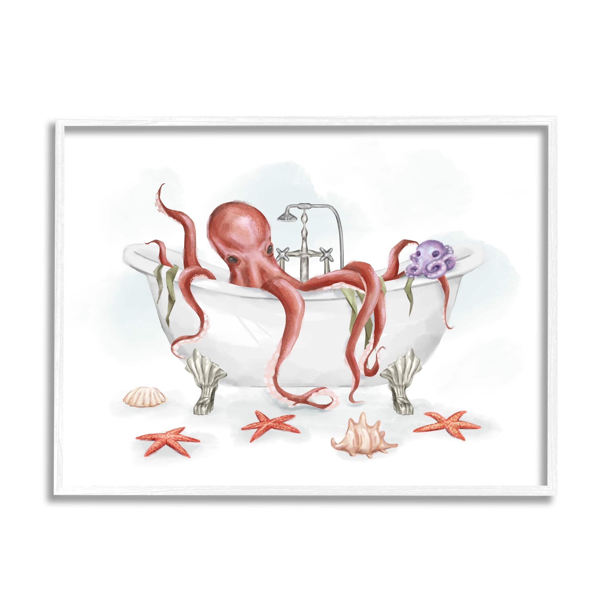 Stupell Industries Red Octopus Nautical Claw Bath Sea Shells, 24 x 30, Designed by Ziwei Li