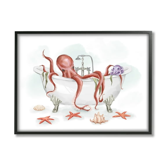 Stupell Industries Red Octopus Nautical Claw Bath Sea Shells, 24 x 30, Designed by Ziwei Li