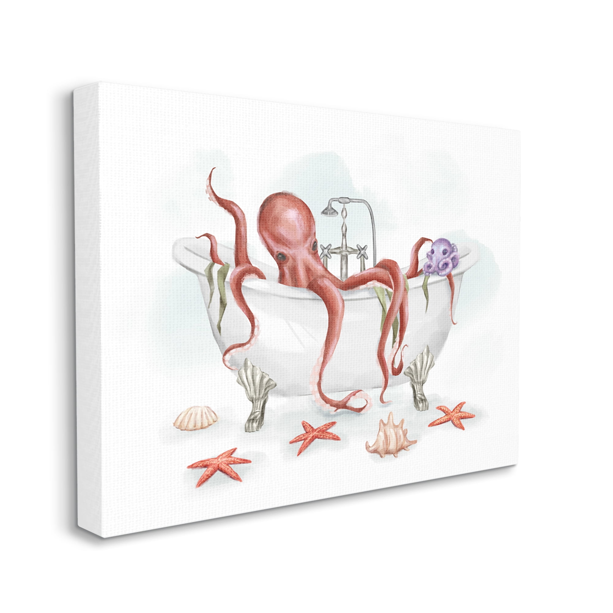 Stupell Industries Red Octopus Nautical Claw Bath Sea Shells, 30 x 40, Designed by Ziwei Li
