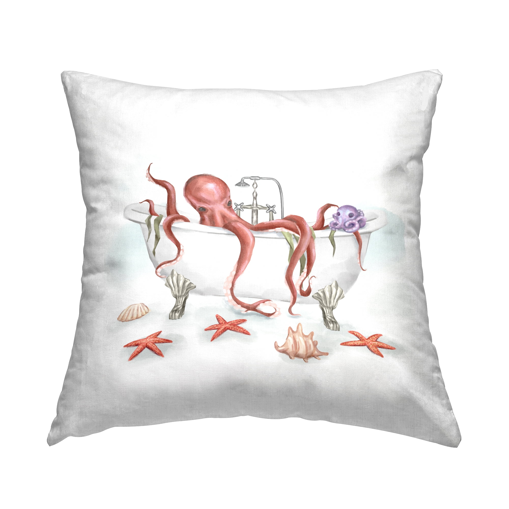 Stupell Industries Red Octopus Swimming Bathtub Nautical Sea Life Design by Ziwei Li Throw Pillow