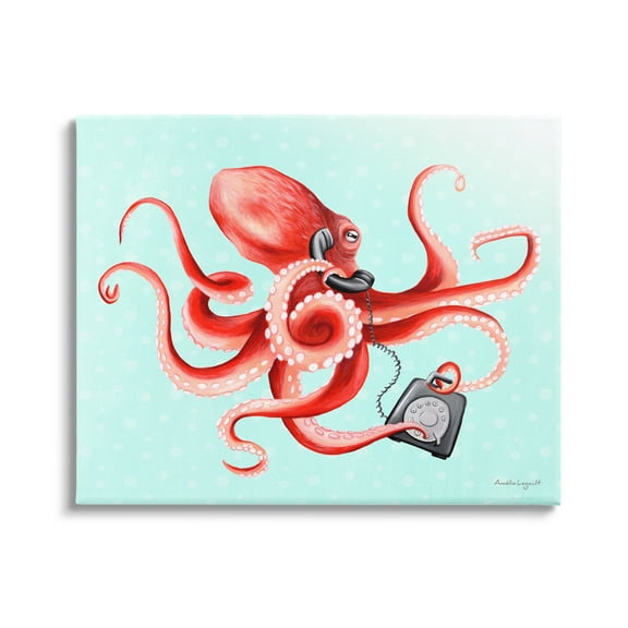 Stupell Industries Red Ombre Octopus Tentacles Retro Rotary Phone Graphic Art Gallery Wrapped Canvas Print Wall Art, Design by Amelie Legault