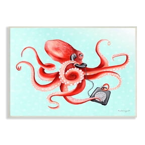 Stupell Industries Red Ombre Octopus Tentacles Retro Rotary Phone Graphic Art Unframed Art Print Wall Art, Design by Amelie Legault