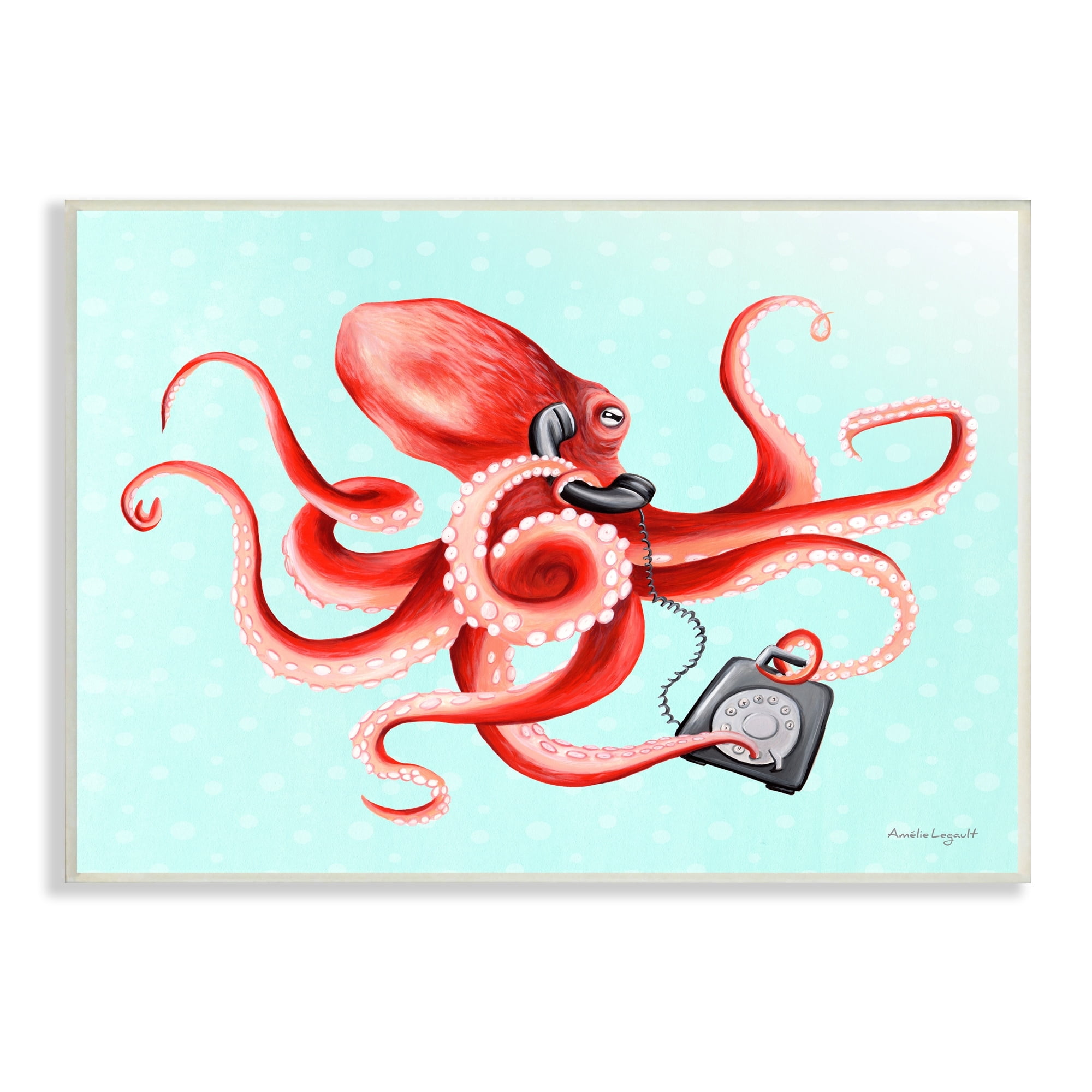 Stupell Industries Red Ombre Octopus Tentacles Retro Rotary Phone Graphic Art Unframed Art Print Wall Art, Design by Amelie Legault