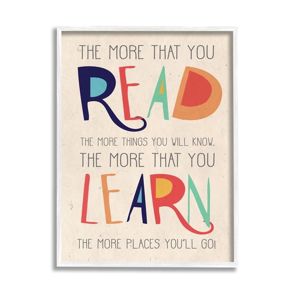 Stupell Industries Red Orange Blue and Green Read Learn Cartoon Typography, 24 x 30,Design by Daphne Polselli