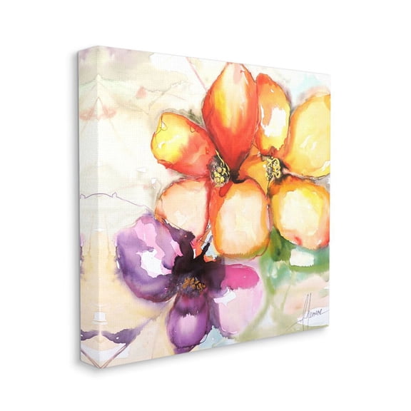Stupell Industries Red Orange Flowers Warm Gold Accent Painting Canvas Wall Art Design by Leticia Herrera, 24" x 24"