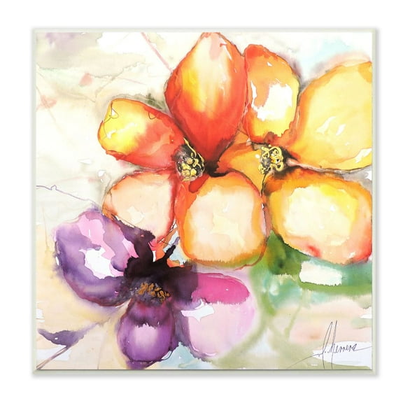 Stupell Industries Red Orange Flowers Warm Gold Accent Painting Unframed Art Print Wall Art, 12x12, by Leticia Herrera